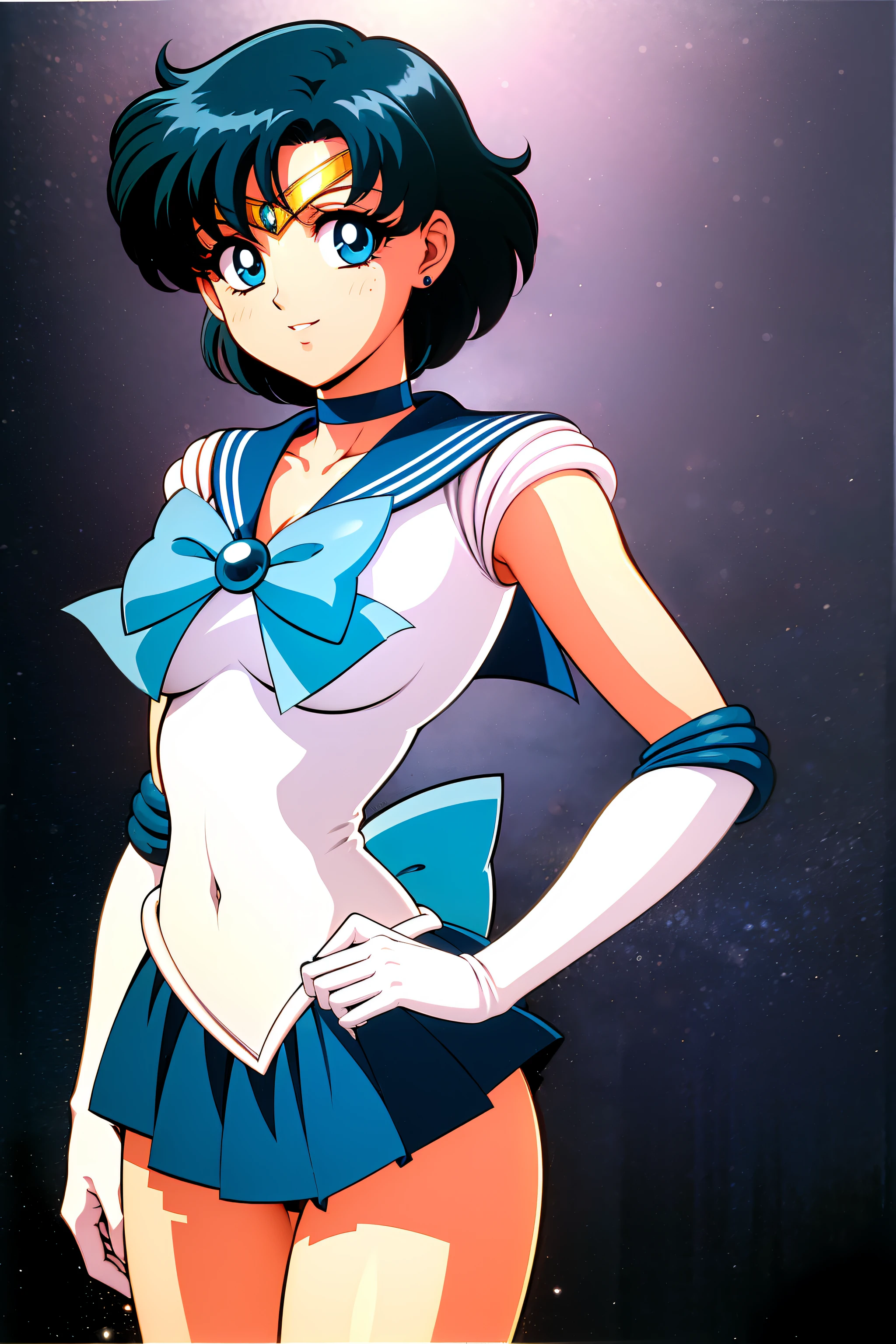 (top-quality:1.3), (masterpiece:1.4),(Anatomically correct), (Full limbs),(complete fingers),(Precise fingertips), (Fine details),(8K),Photorealista,Sailor Moon!!!!!!!!, Sailor Moon Style,by Sailor Moon, Sailor Senshi Uniform,(Sailor Mercury:1.25),aqua eyes,whitegloves,Dark green hair, Blue choker,Blue Boots,
3D,realisitic,Ultra Micro Photography,Ultra Detailed CG Unity ,frombelow,(1 female),(Mer1, tiarra, Sailor Senshi Uniform,white glove,Blue sailor color,a blue skirt,Sailor Senshi Uniform:1.2,Sailor Mercury:1.2,meishaonv),Sailor Senshi uniform revealed,Shiny Blue Color Sexy Pleated Mini Skirt:1.3,(very large blue-colored bow in the center of the chest,:1.4,Golden tiara on the forehead:1.5,Blue gloves on the elbows:1.1,Bare upper arms:1.1,Long knee high boots in shiny blue enamel、Luxurious gold decoration:1.3,Saturated wide blue color, Saturated Blue Sailor Color,Long white latex gloves with luxurious gold décor:1.3,very large blue bow behind the waist,:1.1,Cleavage looks sexily boldly big,Blue star-shaped earrings)),partedbangs,((seducting smile,Very pretty face,Details of face:1.5,beautidful eyes,shinny eyes,thin lipss:1.3,thin and sharp pale eyebrows,long dark eyelashes,Double eyelashes)),Luxurious Golden Jewelry,(Very thin and fitting high gloss white holographic leather:1.3),Bold and sexy slender high leg gravette swimsuit,(battle posture), Huge white wings,thin and muscular muscles,Muscular abs,a small face,huge-breasted,perfectly proportions,big breasts thin waist,SEXY Model Pose,Visible Pore,perfect hand:1.5,octane renderings,highly dramatic picture,Strong natural light,sunlights,exquisite lighting and shadow,dynamic ungle,DSLR Harp,Focus:1.0,Maximum clarity and sharpness,(The divinity of water,Splattering on the background of the space,Dynamic water background,prow: 1.2,Eau,polka dots,Water hair,Dynamic Frames,mercury,rays of moonlight,a moon,Dynamic backgrounds,Background of details)),(Five years old:1.35),
