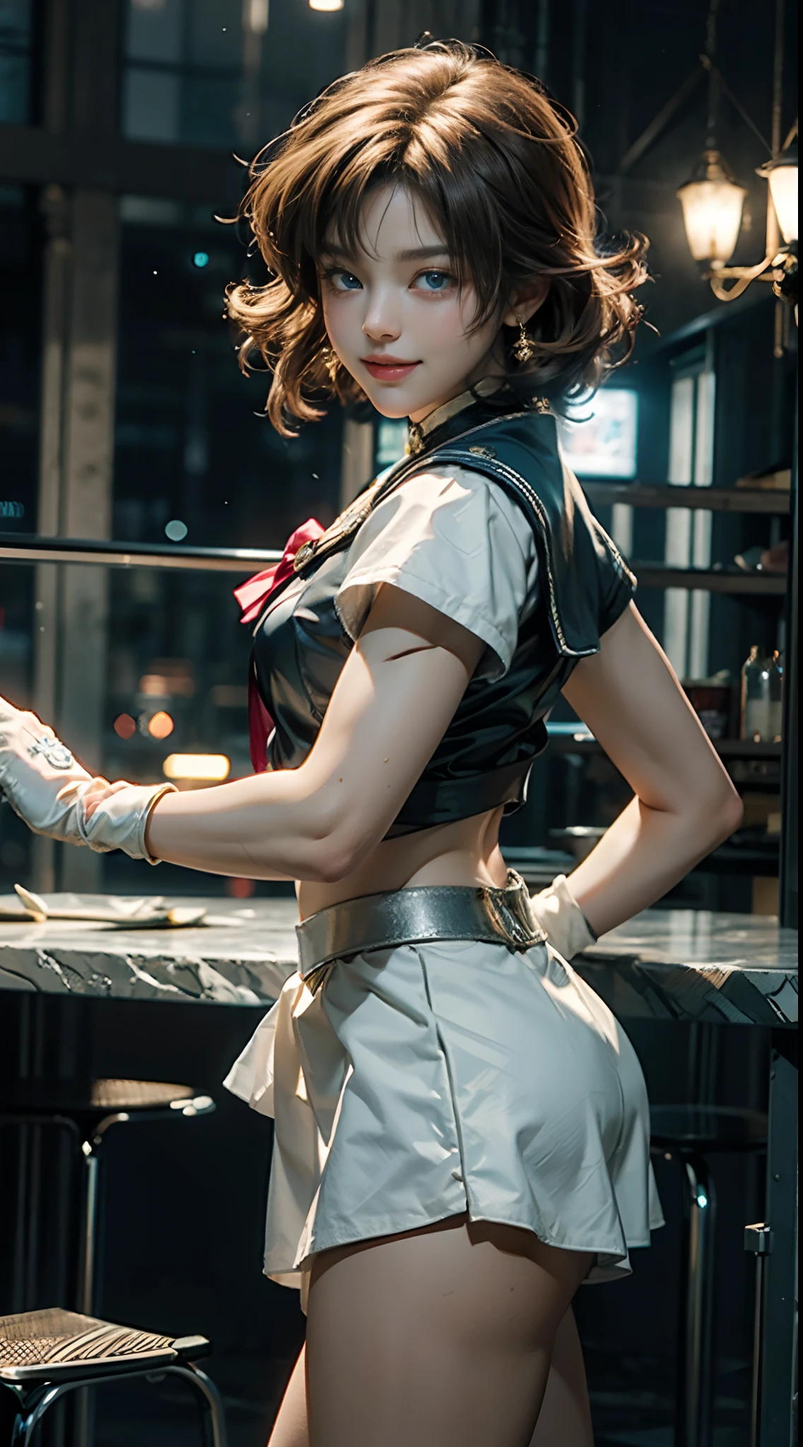 (Extreme detail CG Unity 8K wallpaper, masterpiece, highest quality), (exquisite lighting and shadow, highly dramatic picture, cinematic lens effect), (Sailor Moon: 1.1), charming smile, double tail, blue eyes, blond hair, tight top, white gloves, mini skirt, dynamic pose), the background is the universe (excellent detail, excellent lighting, wide angle), (excellent rendering, enough to stand out in its class),