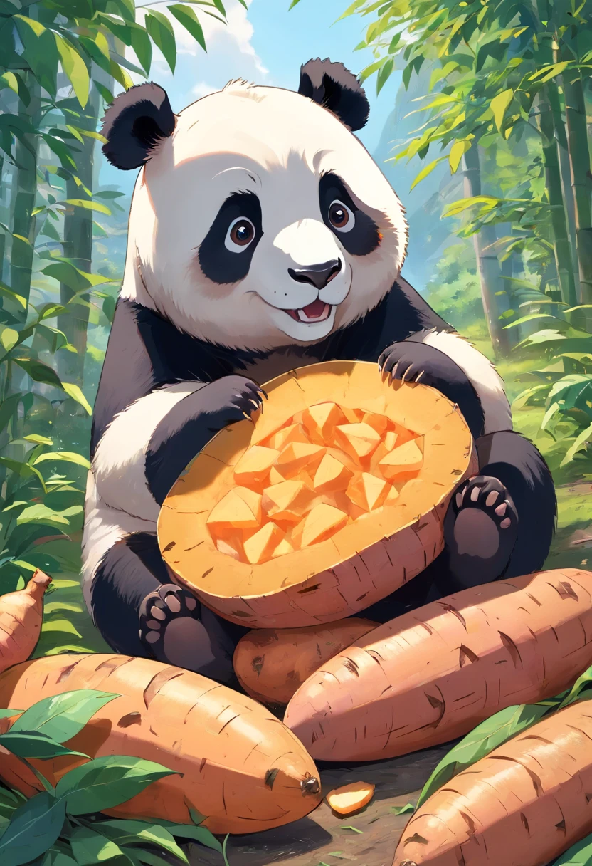 Fluffy Giant Panda,Extremely cute,sweet potato、Pile of sweet potatoes、Abundant fruiting farm,Ultimate HD image quality