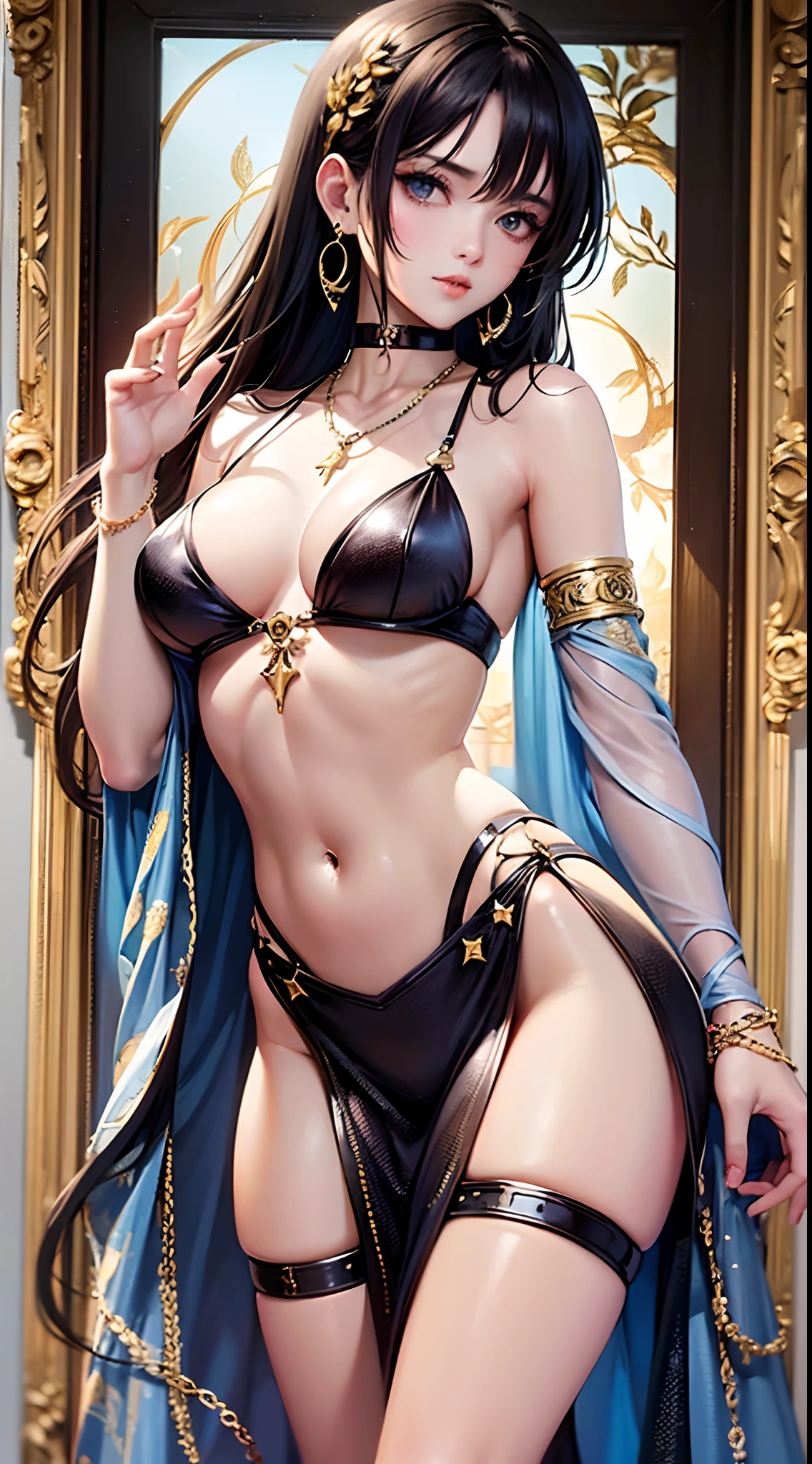 (Finest quality)),(超A high resolution),(ultra-detailliert),(Meticulous portrayal),((Best Anime)),(Finest works of art),sharpnes,Clair,Ultra-precise art,The Art of Phenomenal Depictions, Glamorous Body,thin-waist,((Seductive fashion)),a choker,Chain Accessories,piercings
