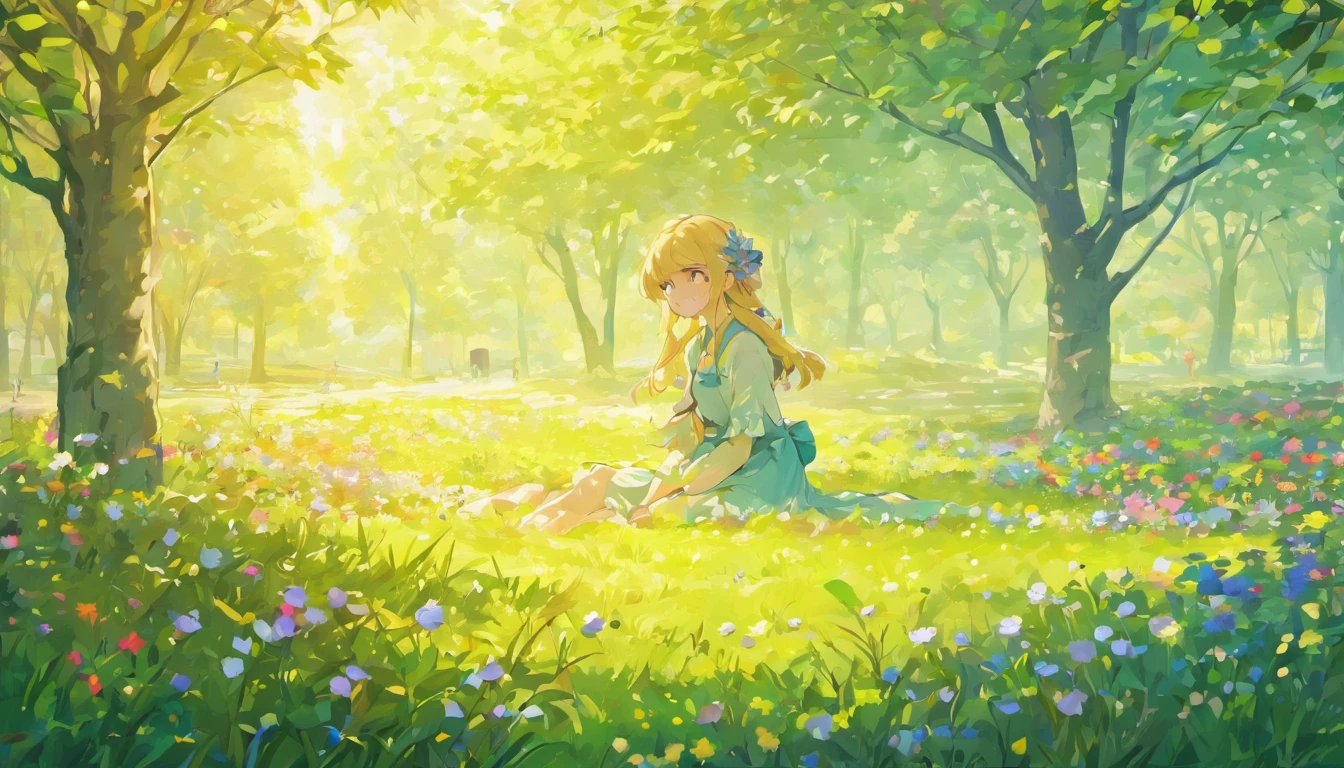 (best quality,4k,8k,highres,masterpiece:1.2),ultra-detailed,(realistic,photorealistic,photo-realistic:1.37),vibrant colors,colorful flowers,breathtaking landscape, sunny day,golden sunlight,calm atmosphere,peaceful vibes,blooming flowers,different types of flowers,variety of colors and shapes,natural beauty,surrounded by nature,garden in full bloom,lush green grass,gentle breeze,serene ambiance,tranquil setting,delicate petals,fresh fragrance,stunning visual impact,majestic view,eye-catching scenery,harmonious composition,diverse floral arrangement,meticulously crafted details,subtle shadow and light play,soft and warm color palette,impressionistic style,romantic and dreamy ambiance,scenic beauty in full bloom,artistic masterpiece.