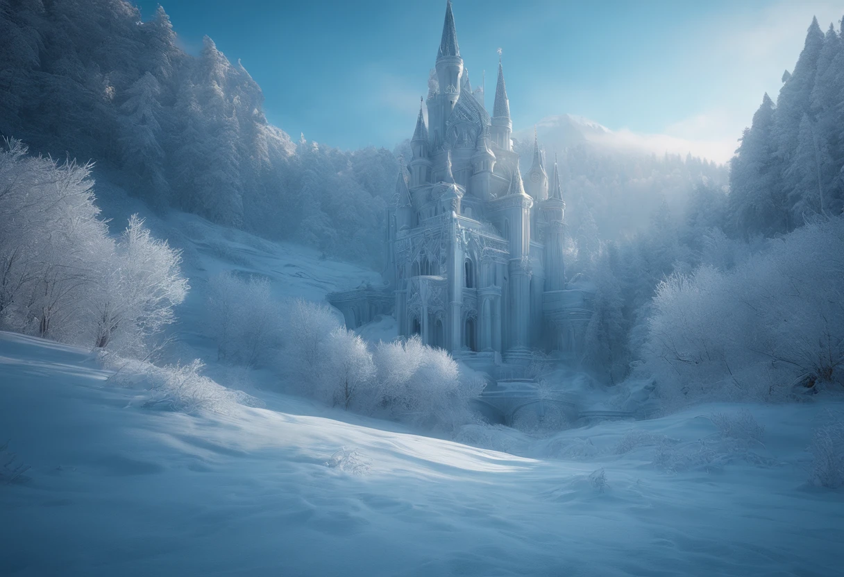 Land of Frost, The Frost Kingdom, Stunning, Cinematic lighting, illusory engine, trending on artstationh, Intricate details, Masterpiece, Best quality, by Irakli Nadar, greg rutkovsky,(((Best quality))),(((Ultra detailed))),(((Masterpiece)))