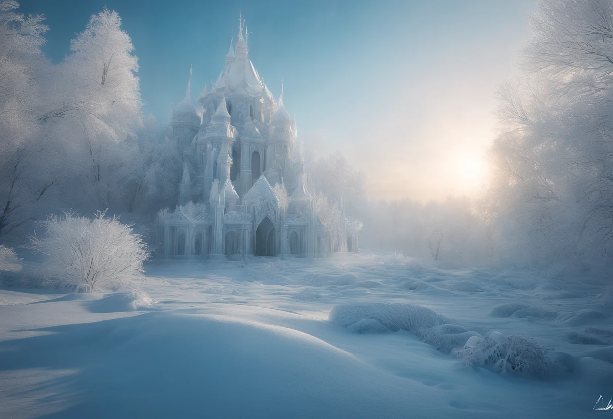 Land of Frost, The Frost Kingdom, Stunning, Cinematic lighting, illusory engine, trending on artstationh, Intricate details, Masterpiece, Best quality, by Irakli Nadar, greg rutkovsky,(((Best quality))),(((Ultra detailed))),(((Masterpiece)))