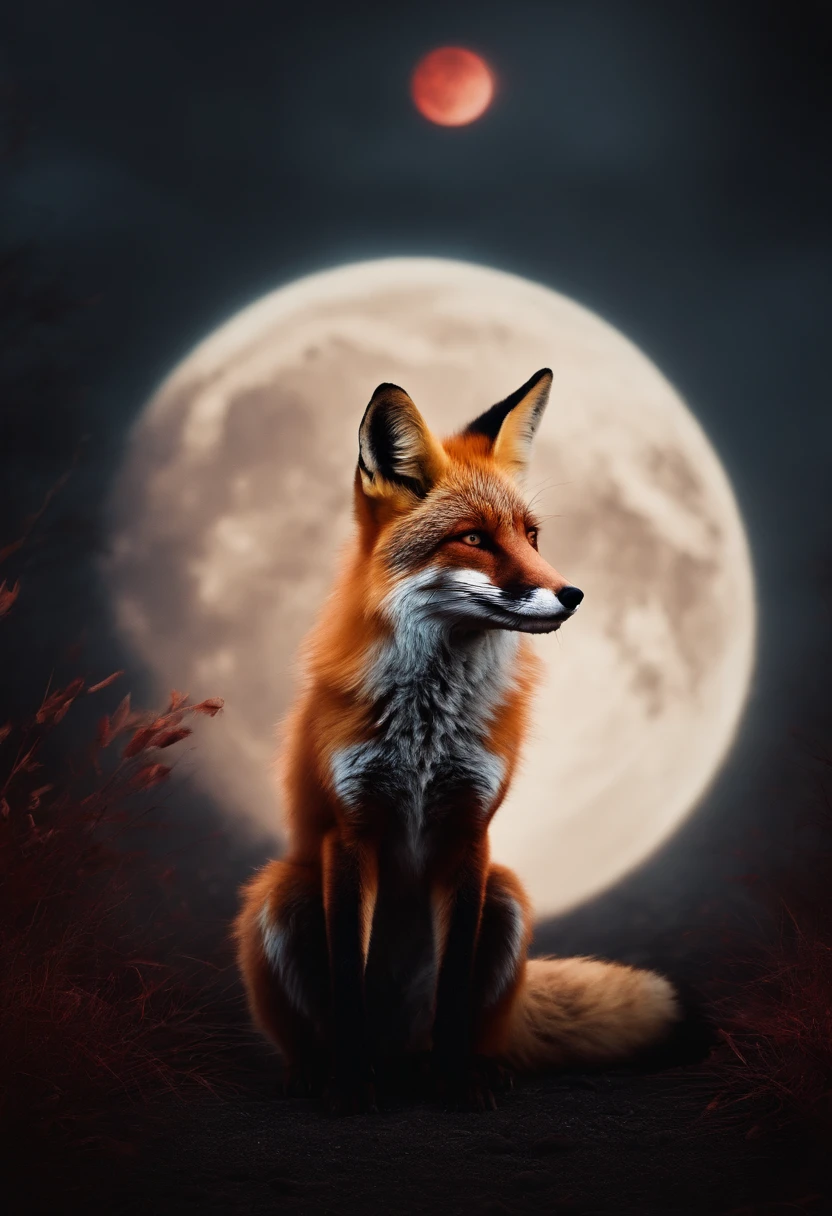 Red Moon，The fox knelt on the ground，Face，filmposter