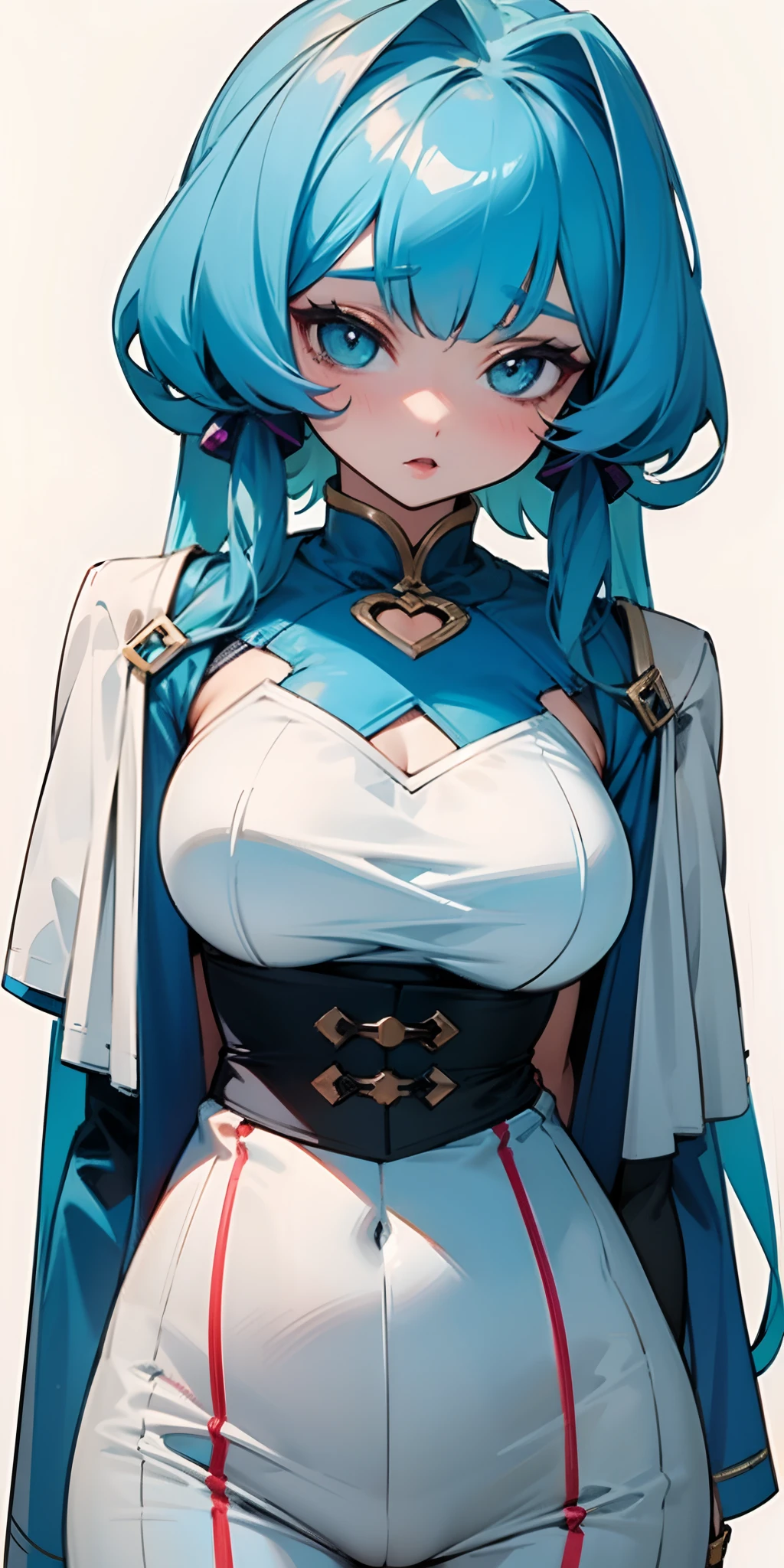 Jinx com olhos de raiva,She has big blue hair with braids 