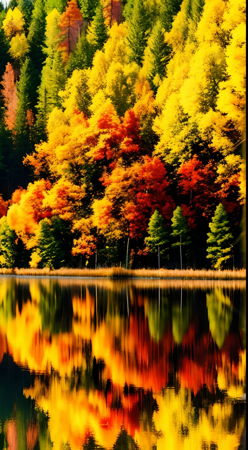 trees are reflected in the water of a lake in the fall, golden autumn, during autumn, autumn tranquility, beginning of autumn, autum, autumn colors, shades of gold display naturally, beautiful forests and trees, in the autumn, autumn season, beautiful image, golden colors, autumn! colors, autumn foliage in the foreground, forest with lake, autumn forest, northern finland