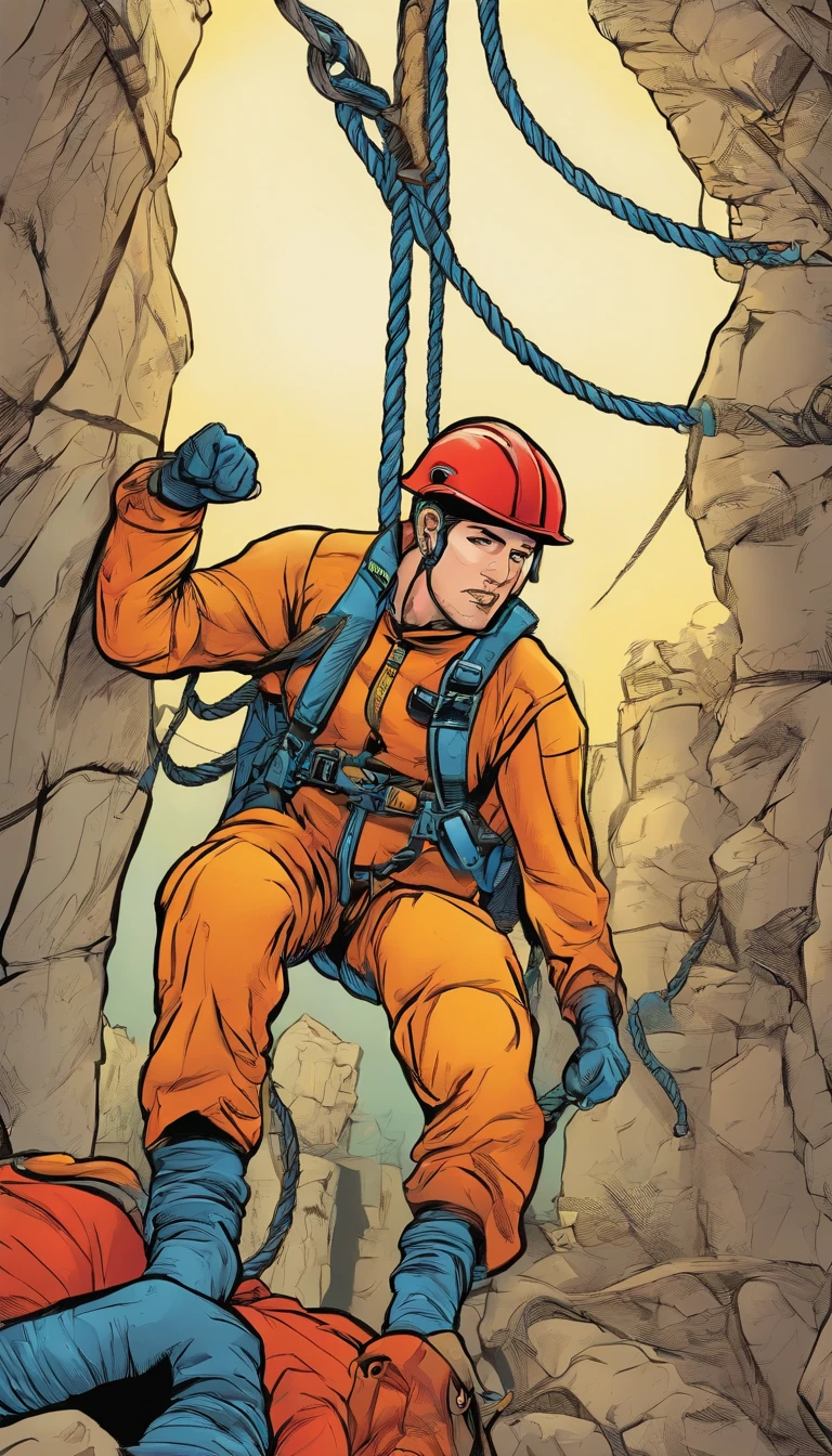 Personnel conducting rope rescue training,(A group of climbers:1.1),Rescue operations,action sports,Climbing,Cord,Courage,(Heroic rescue scene:1.2),Emergency Response Team,full body shot of, (Jaw-dropping effect), ,(Studio lighting), hyper HD,