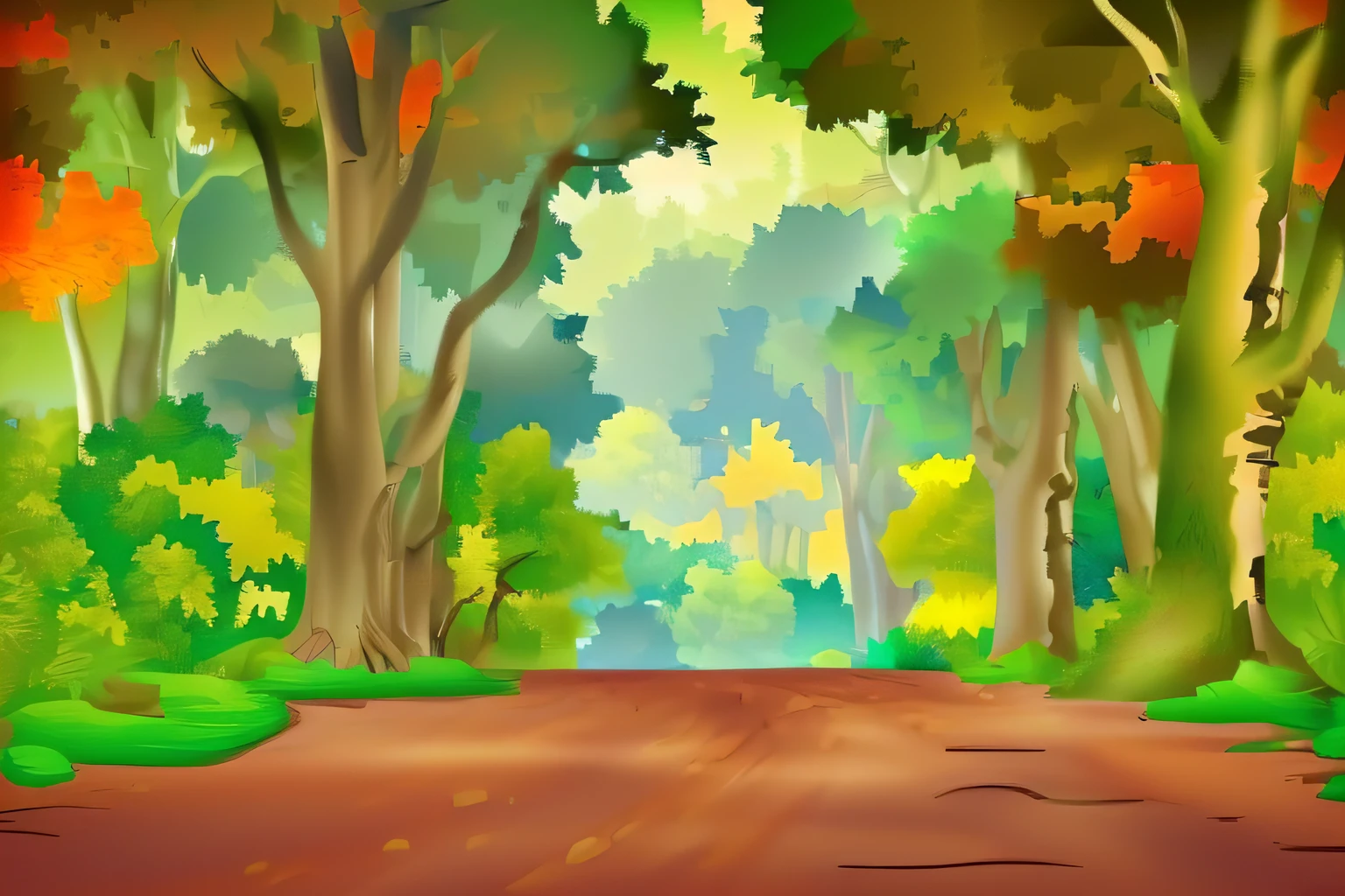 a cartoon illustration of a dirt road in the middle of a forest, background art, forest backdrop, forest background, at lush forest background, forested background, woodland background, woods background, forrest background, background artwork, forest setting, forest environment, park background, random background scene, forest outside, woodland backround, background jungle, scene inside forest, wooded environment, cartoon for kids