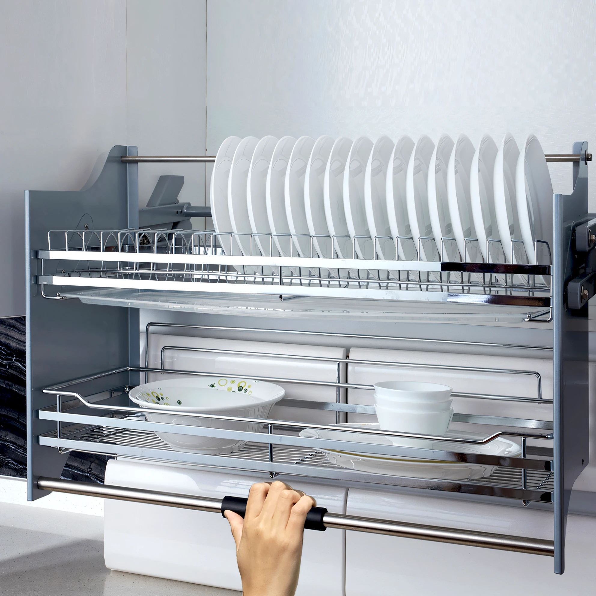 Someone is holding a shelf,There are plates and plates inside, zido, Domestic, stainless steel, stainless steal, precision, Professional design, 8 0 0 mm, high detal, Arc, Kiss, Great quality, easy to use, posh, - h 8 5 0 - w 6 0 0, e621, 6 0 0 mm, 600mm