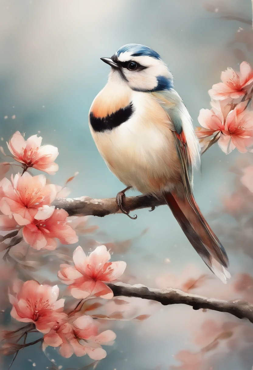 oiseaux, Style manga japonais, croquis, Watercolor Colors.