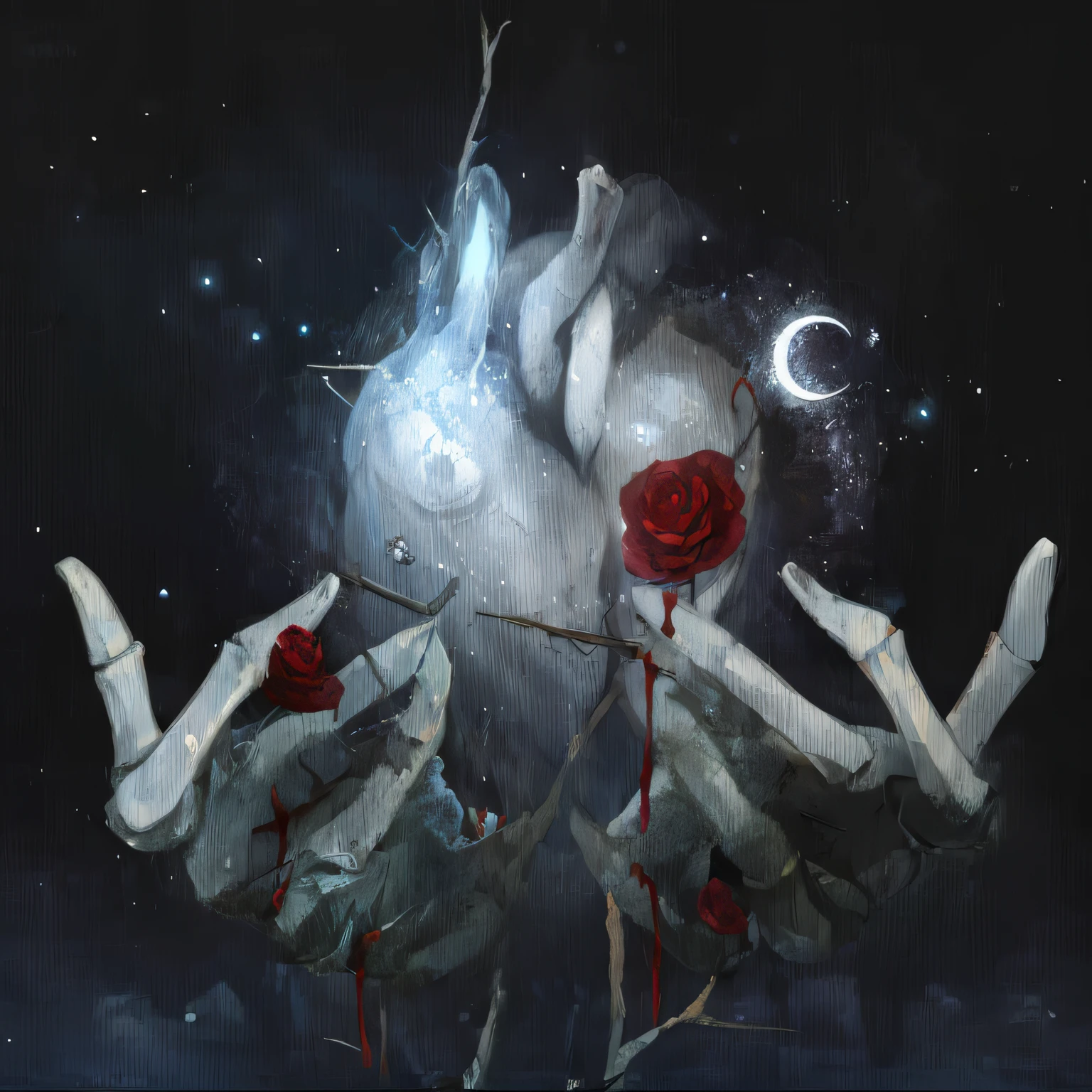 There is a painting,The painting depicts a human hand holding a heart,The heart is half black and half white, hollow knight concept art, romanticism art style, concept art of love, Eric Lacom, emotional concept art, A beautiful artwork illustration, gothic harts, dark fantasy art style, dark fantasy style art, Beautiful depiction, Romantic artwork, Dreamless nights, 8k hd wallpaperjpeg artifact
