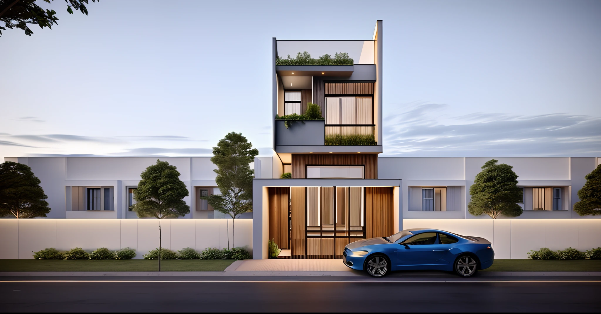 rendering of a modern residential townhouse, professional render, wide angle exterior 2023, highly detailed render, high quality rendering, realistic render, architectural render, high-quality render, detailed rendering, hyper-realistic render, hyper - realistic render, very realistic 3 d render, high render, realistic rendering, very realistic render