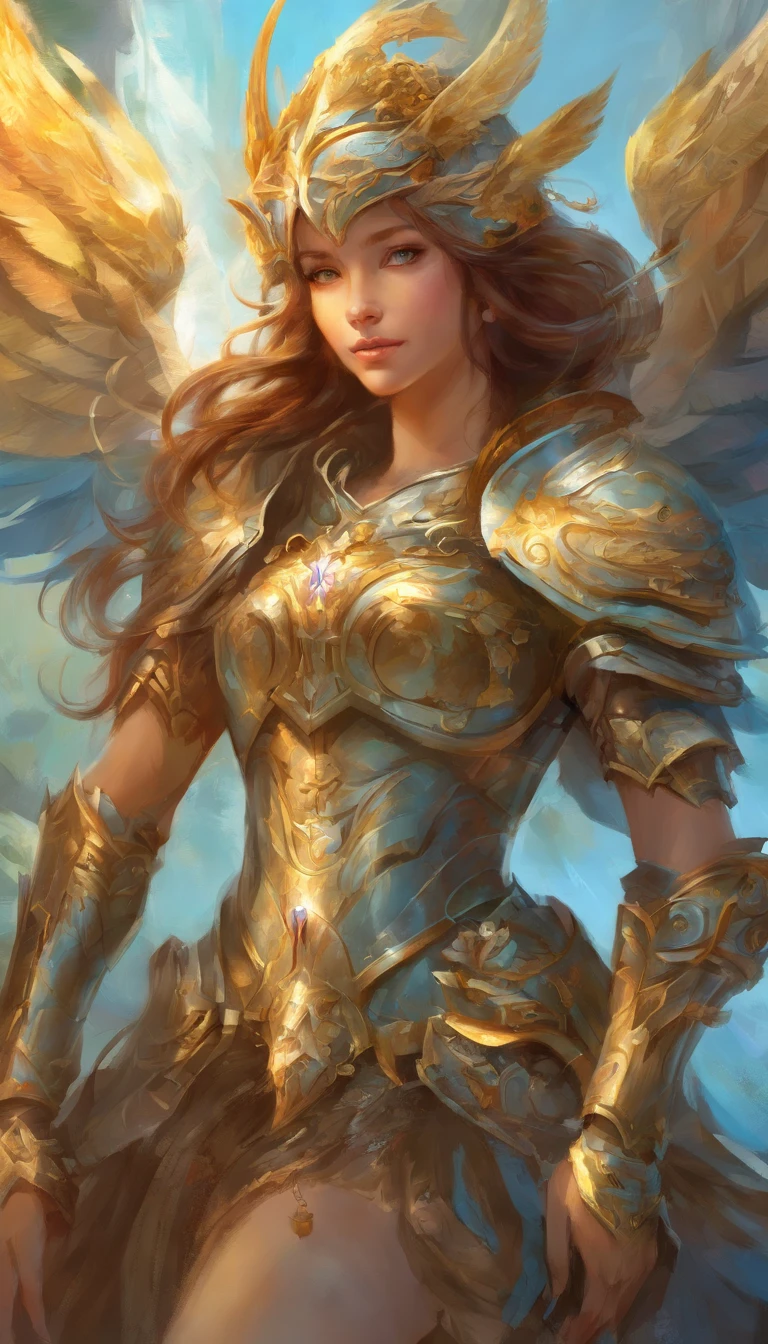 Painting of a woman, black hair, in armor, with wings, erotic,High quality