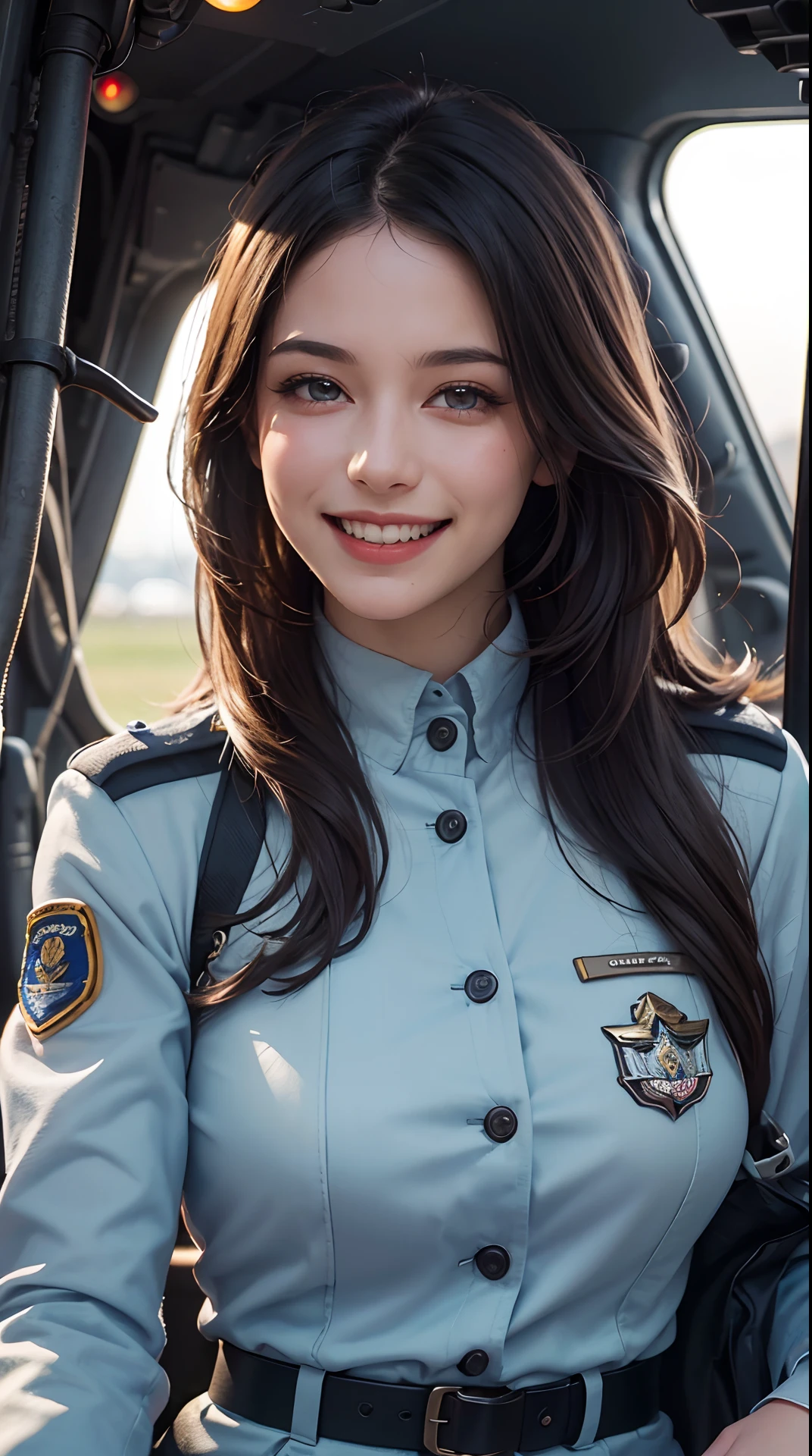 one  cute girl in uniform, (masterpiece, best quality:1.2), ultra high res, (photorealistic:1.4), detailed skin, cinematic lighting, friendly, intelligent, conversation engaging, happy, kind, energetic, cheerful, creative, with sparkling eyes and a contagious smile