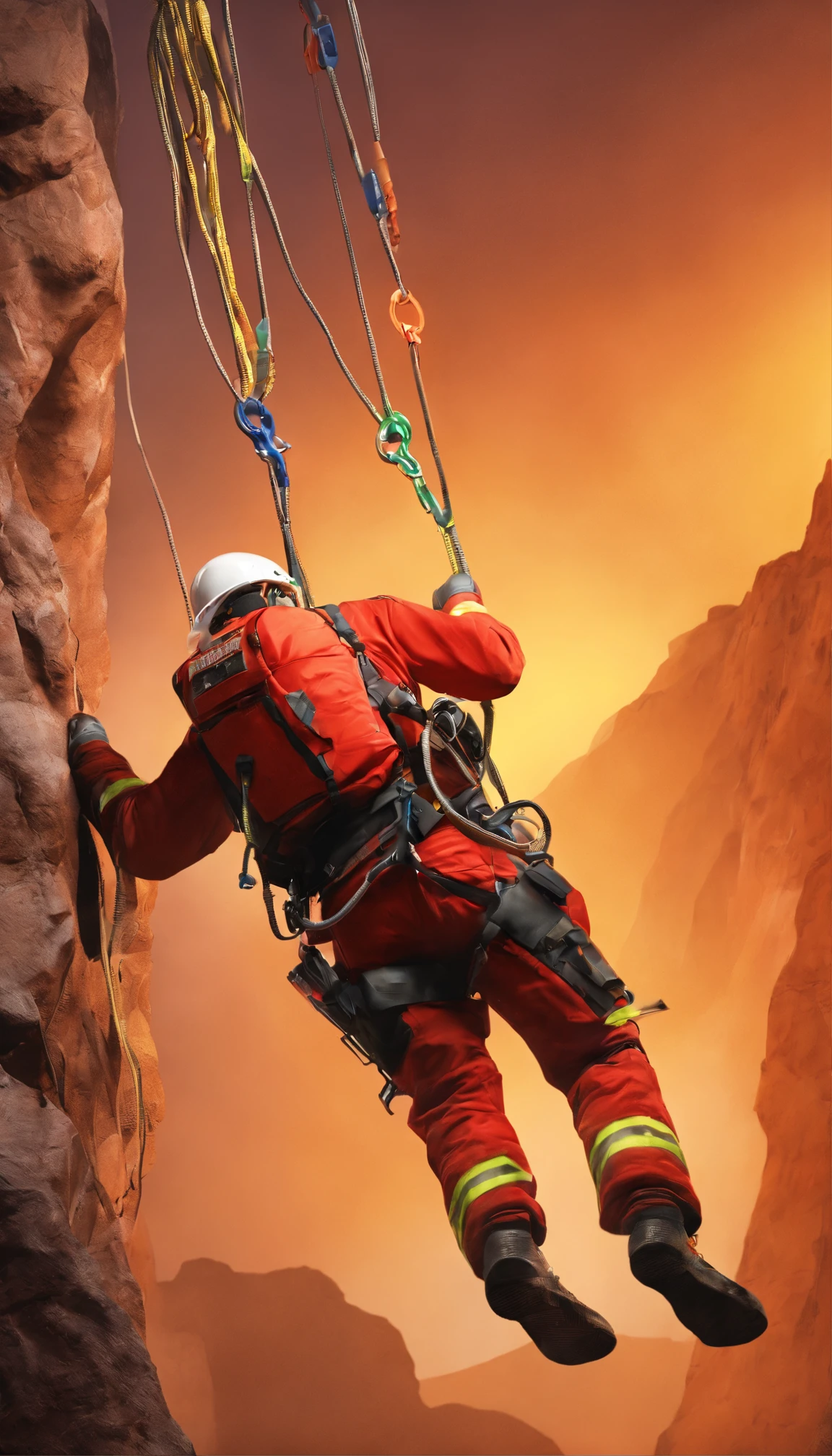 Personnel conducting rope rescue training,(A group of climbers:1.1),Rescue operations,action sports,Climbing,Cord,Courage,(Heroic rescue scene:1.2),Emergency Response Team,full body shot of, (Jaw-dropping effect), ,(Studio lighting), hyper HD,
