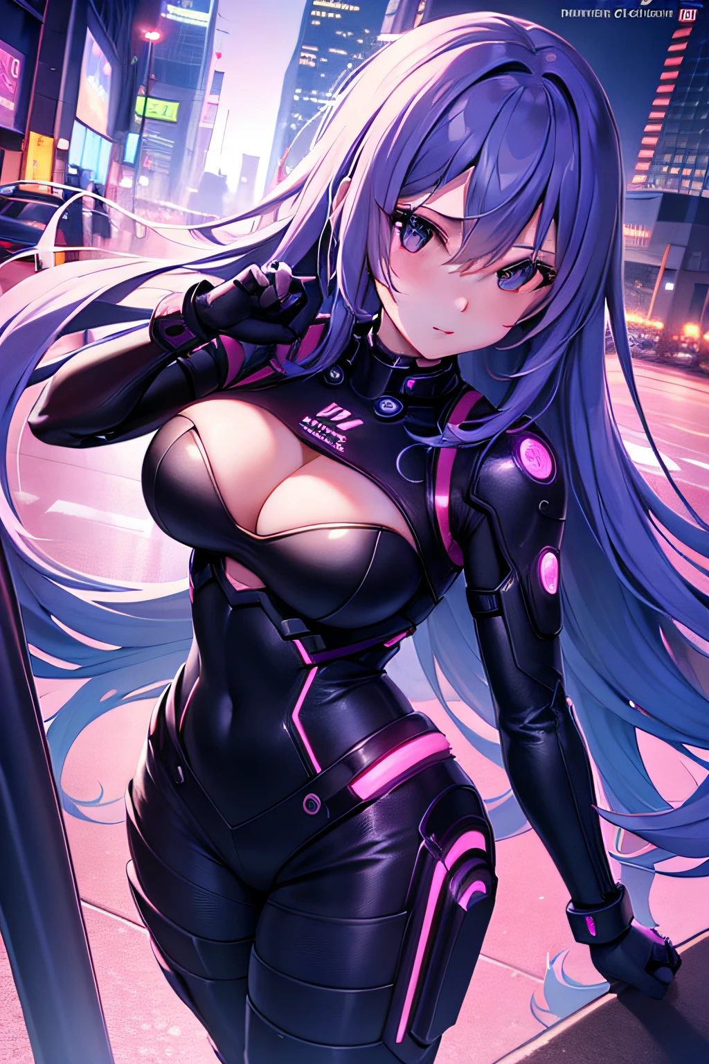 sexy girl in a city at night, detailed face looking at camera, see all the girl cyberpunk anime, full body view, 8k, super detail, Precise, Best quality
