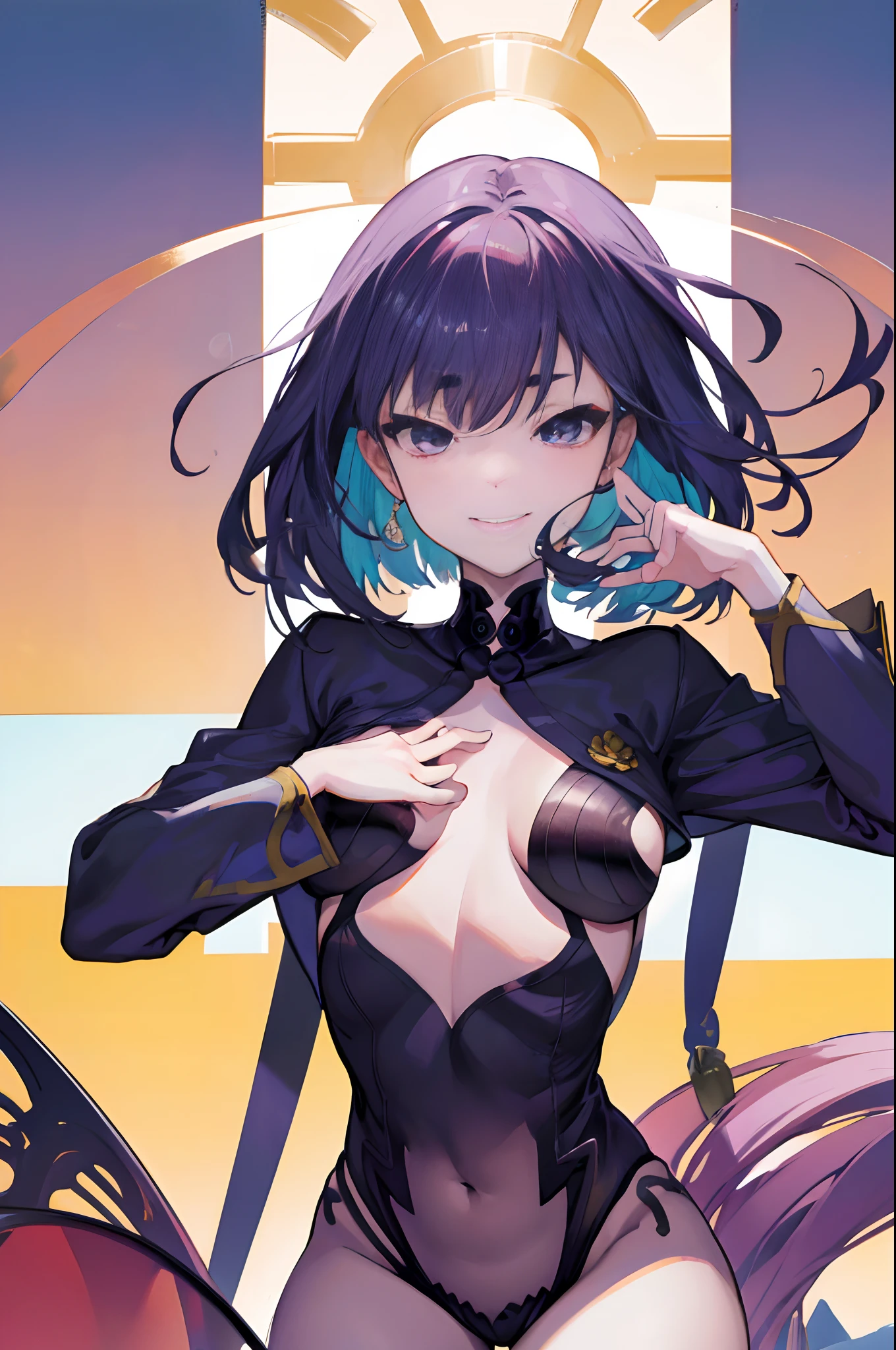Carefully draw the face　High-quality faces in anime style　String Suit　huge tit　Big ass　Whip thighs　seductiv　a smile　succubus