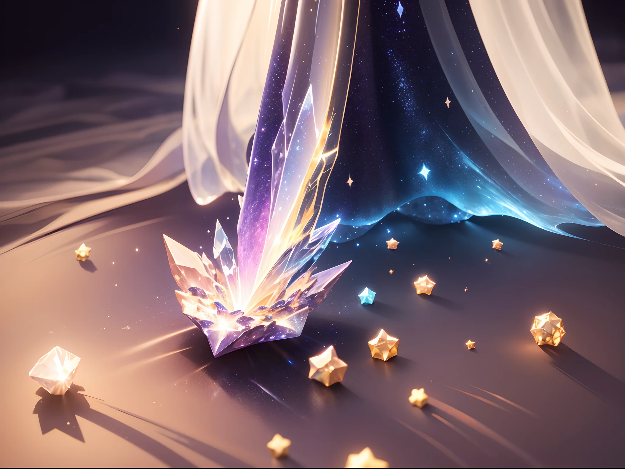 Lots of scattered crystal stars、
Fantasia、intergalactic、cleanness、
glinting、Shines、magnifica、colourfull、brightened、luminescence
Magic Pictures, dramatic  lighting, photorealisim, The ultra-detailliert, 4K, depth of fields, hight resolution