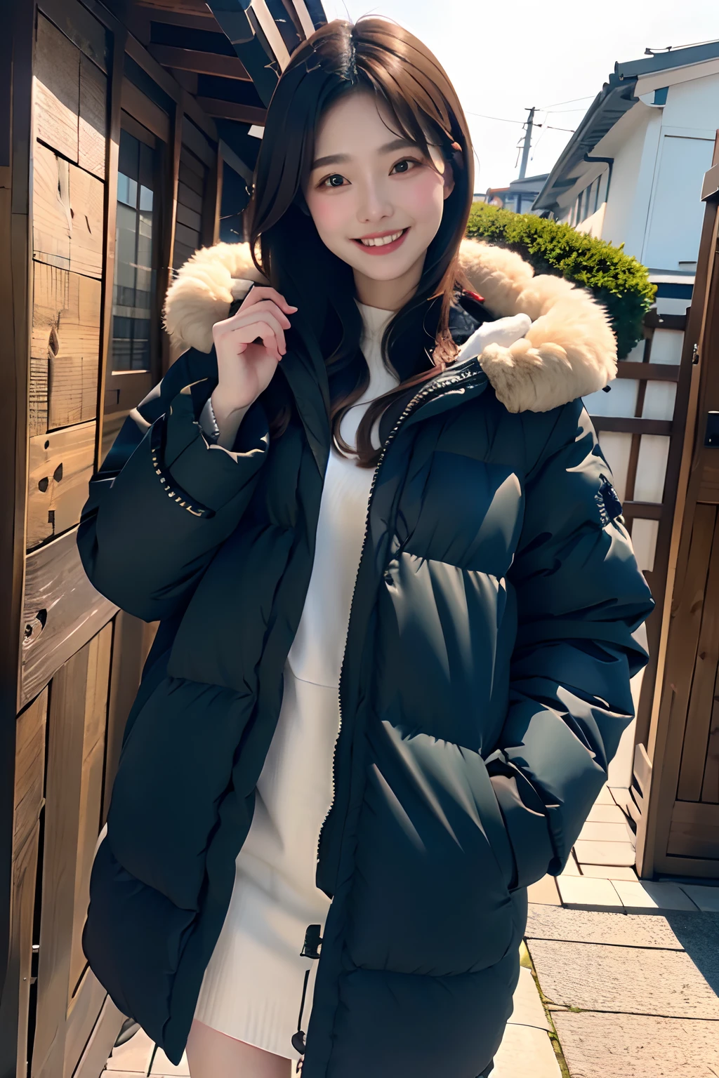 masuter piece,top-quality,8K,ultra-detailliert,hight resolution,girl with,a smile,parka