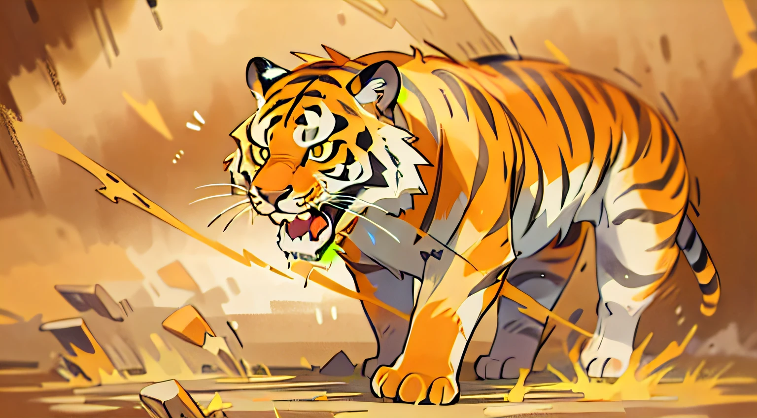 A fierce tiger，Struggling hard，The tail wags vigorously