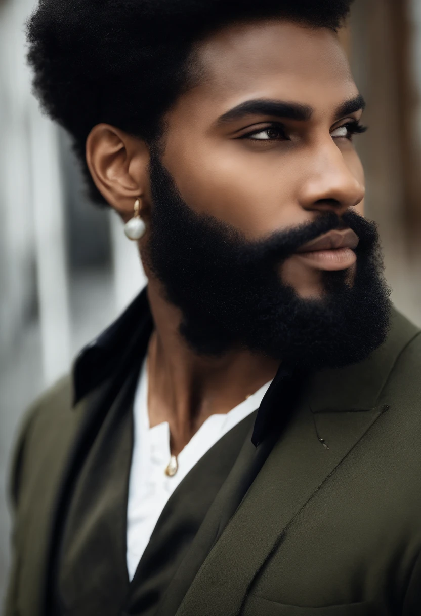 (Homem negro em roupas de bruxo), (with a medium, full beard,) (olhos azuis) (retrato) Beautiful and serious appearance, Cabelo branco, elegante e elegante, e corpo forte sem camisa, (Imagem realista e de alta qualidade), ((best quality, 8k, piece of master).