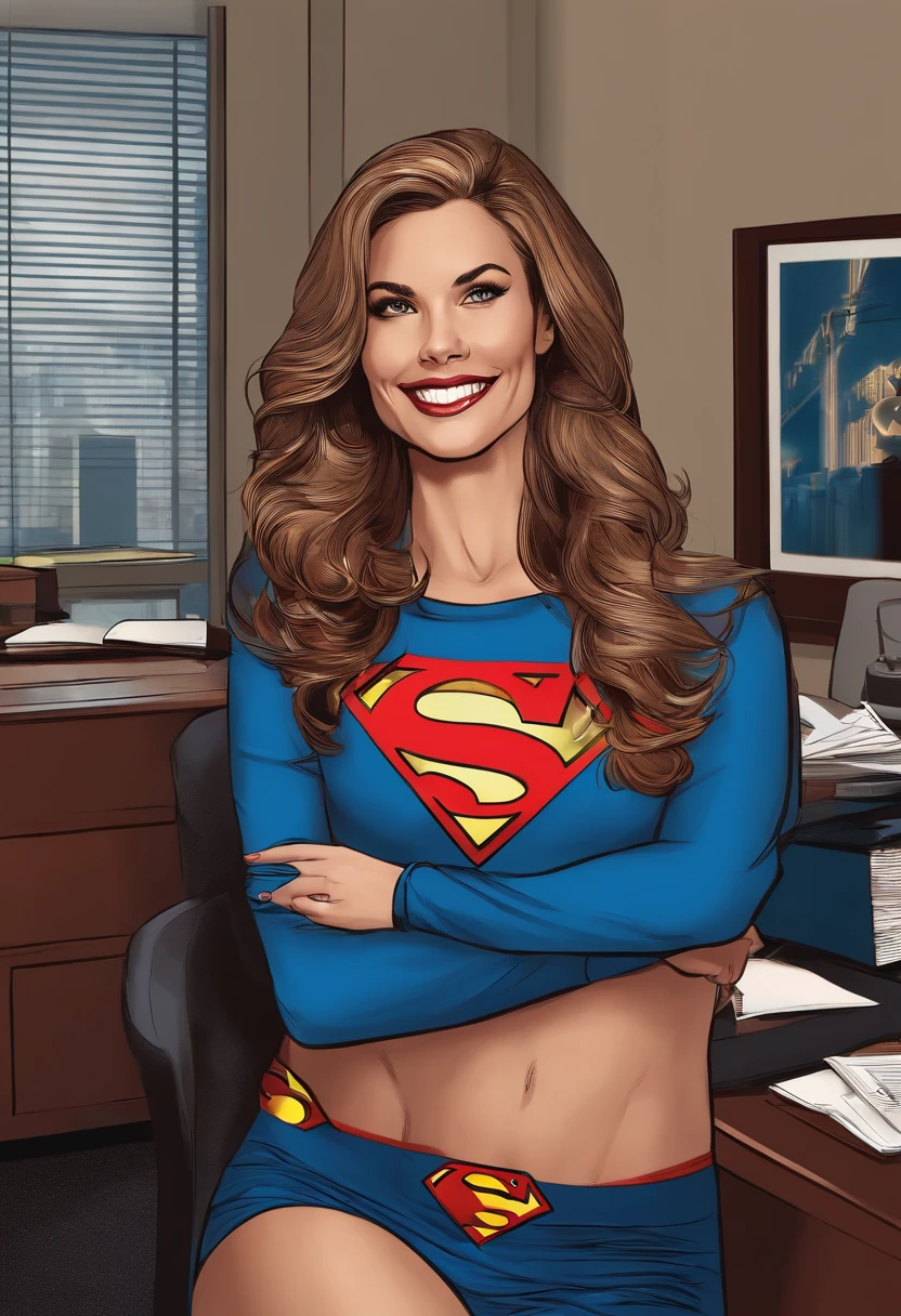 1woman,((office)), supergirl,smile,rip,shirt