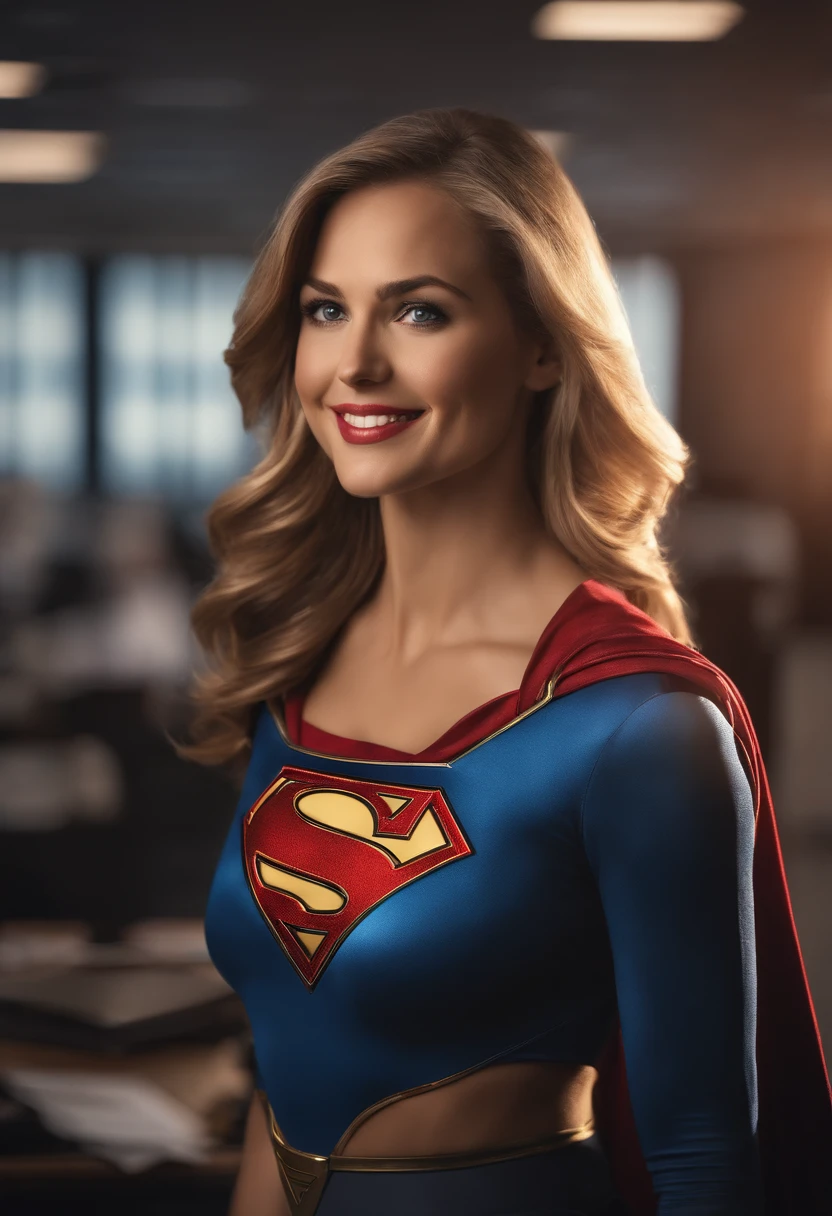 1woman,((office)), supergirl,smile,rip her shirt