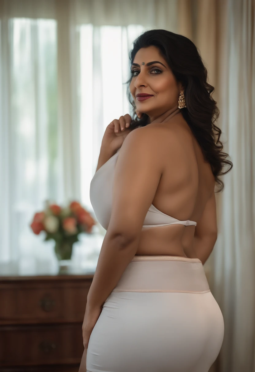 (Full body portrait:1.2),(((Sharpen))), hotel room, RAW, 8k, hard light, realistic skin texture, (((photorealism)), closeup, there is a woman, she is fifty years old, looking like indian aunty, she has largest haunches ever, she has big hips, she has (very small breasts, small bust), she is very beautiful, (she is showing her vaginal, her vaginal clearly visible, her vaginal parts are clearly visible, vaginal detailed, best quality vaginal, vaginal hole visible clearly), she is spreading legs wide, (she has a jiggly fat round belly:1), she is thick