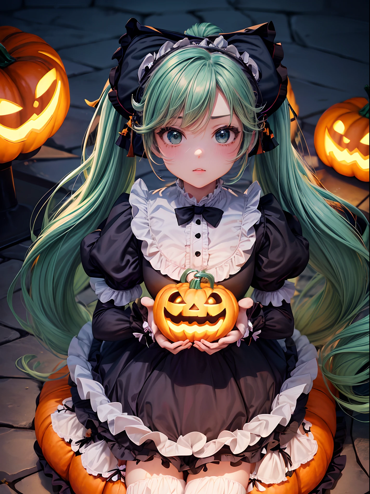 masterpiece
Bob Cat, Floating hair, Brown hair,, Light blush, Anime, Anime style, 4K, Textured skin, Super Detail, Best Quality, prize
Hatsune Miku、Blue-green hair、long twintail、Halloween pumpkin costume、Bats around、Moonlit night view、(witch costume, halloween costume:1.3),
(ta fashion:1.6),halloween,🎃,🎃,🎃,🎃,