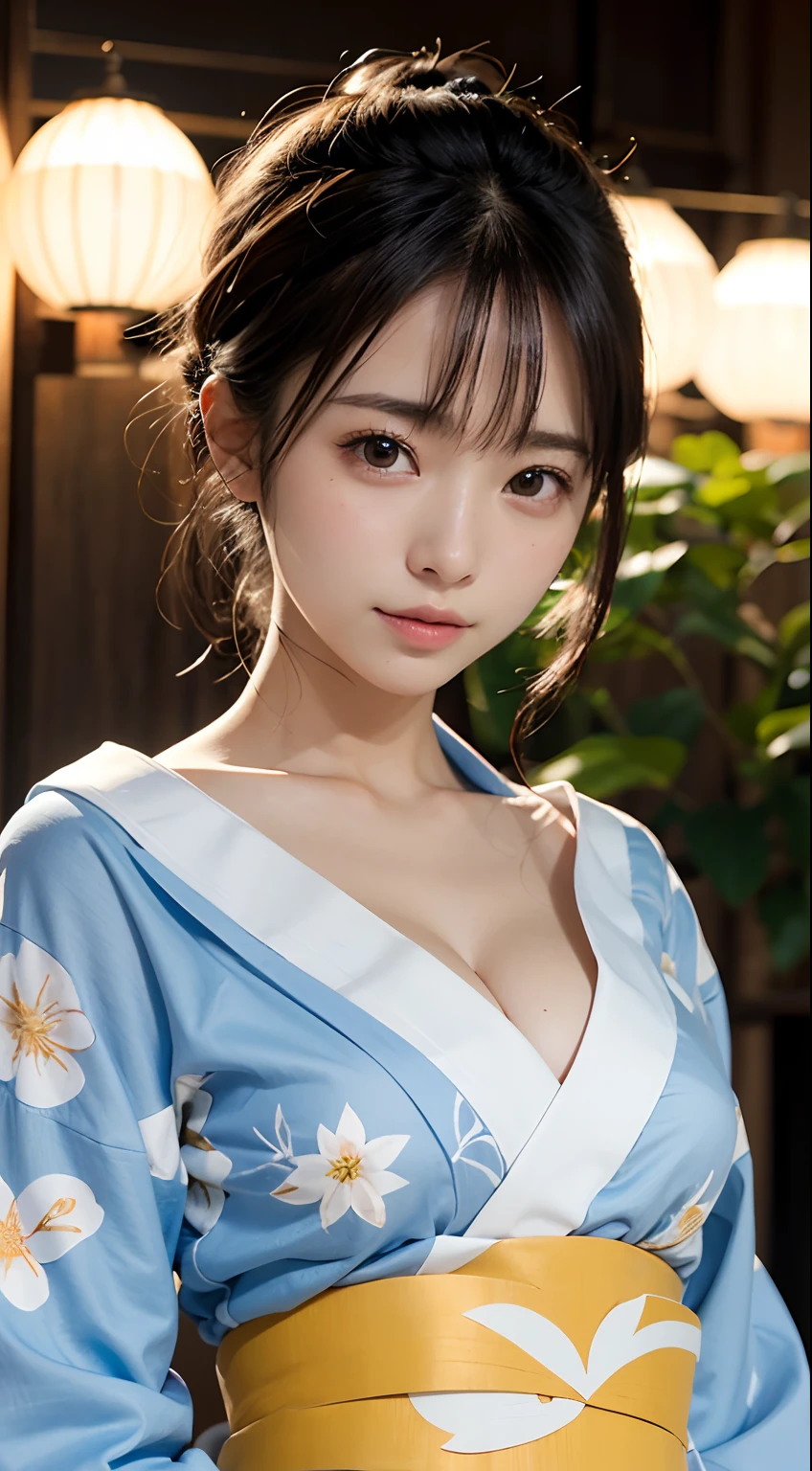 (masterpiece, highest quality:1.4), Beautiful Face, 8k, 85mm, Absurd, (Floral Yukata:1.4), Face close-up, Violet, Gardenias, Delicate girl, alone, night, View your viewers, Upper Body, Film Grain, chromatic aberration, Sharp focus, Face Light, Professional Lighting, Sophisticated, (smile:0.4), (Simple Background, Bokeh Background:1.2), Detailed aspect,((Show one breast:1.67),((Very young, very small, very flat chest:1.5),
