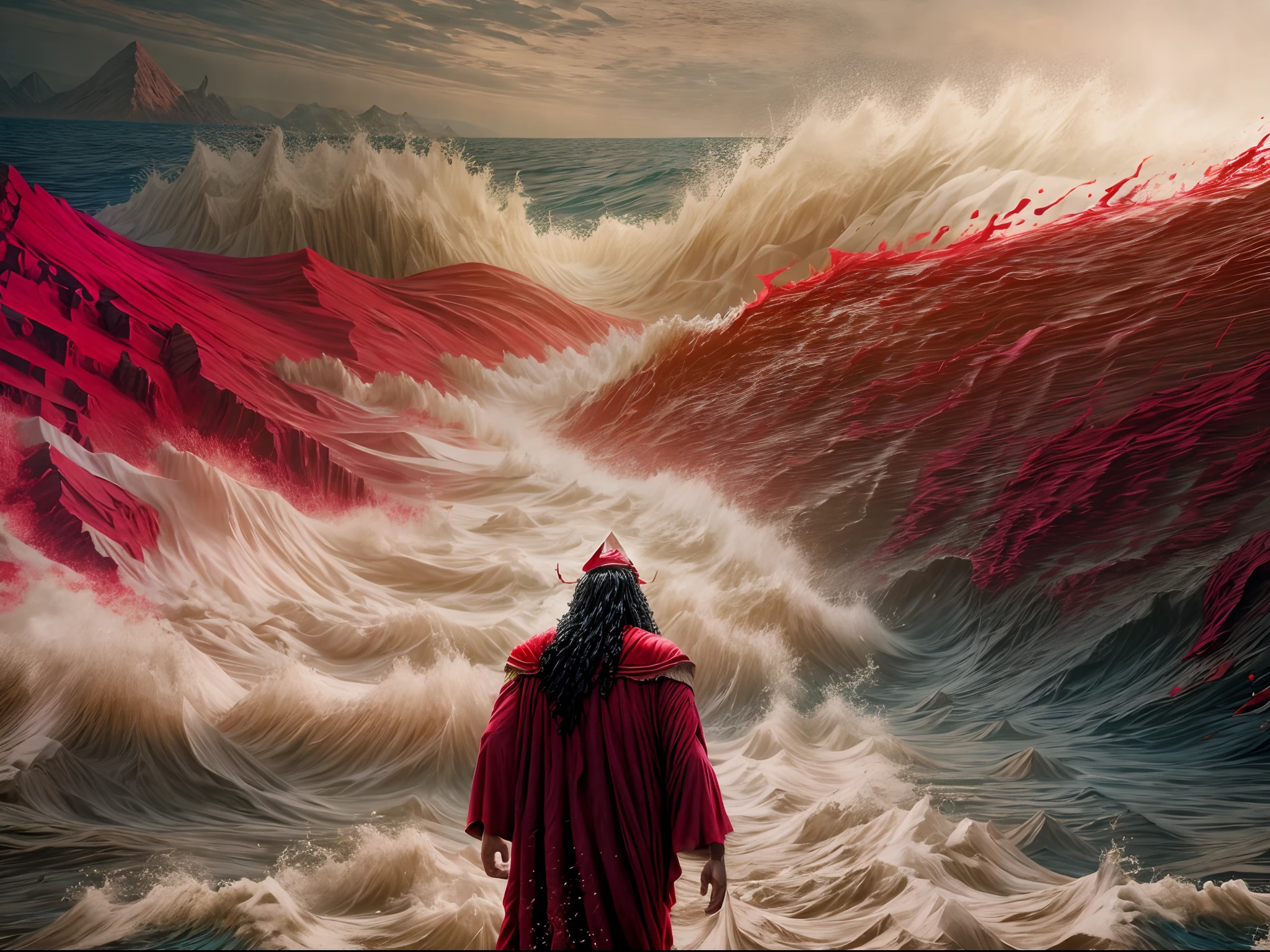 Moses tearing the Red Sea to pieces, alta qualidade, 8k, cinemactic