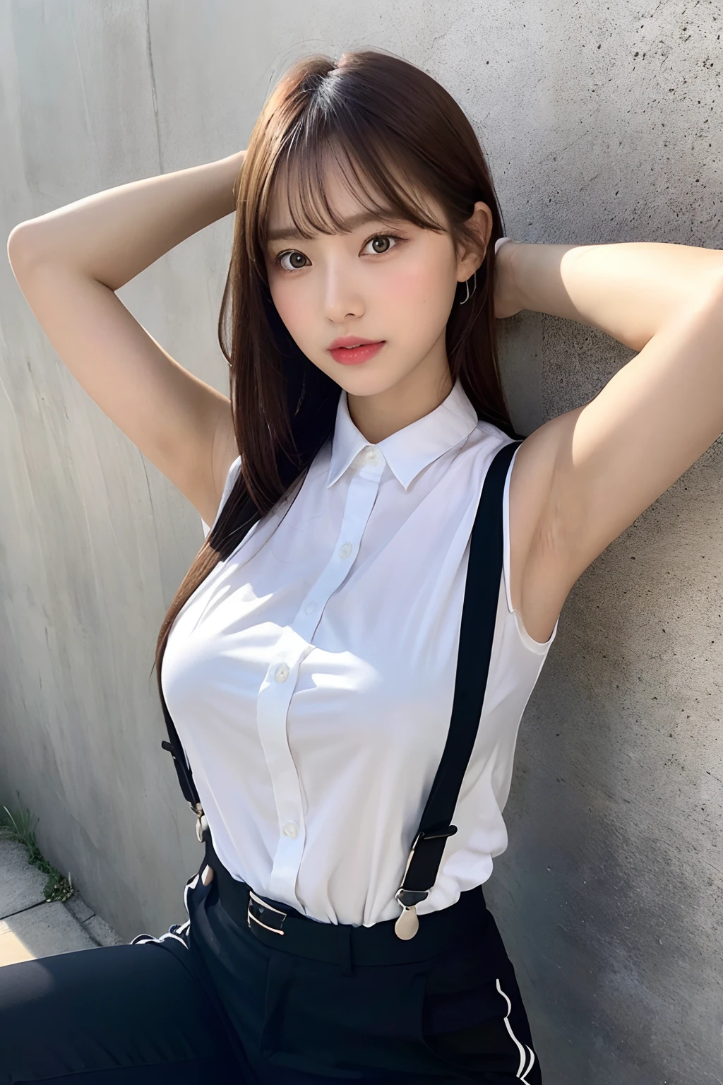 masterpiece、top-quality、The ultra -The high-definition、、colourfull、flat-colors、depth of fields、lens flare 1 girl、、Brown hair、watching at viewers Suit Cutter Shirt a belt black suspenders Social OL ample bosom Face sitting
Waiting to start Armpit sweat perspiring Side of both hands huge-breasted Wall: Black suit Black pants