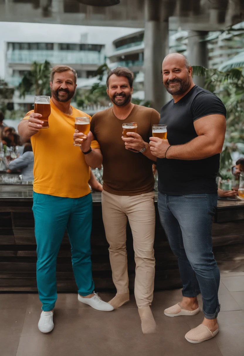 there are three men standing around a man holding a beer, 45 years old men, dad bod, (38 years old), selfie photo, last photo, pov photo, relaxing after a hard day, having a great time, São Paulo, very accurate photo, 8k selfie photograph, in sao paulo, competition winning, very coherent image, shot on gopro9