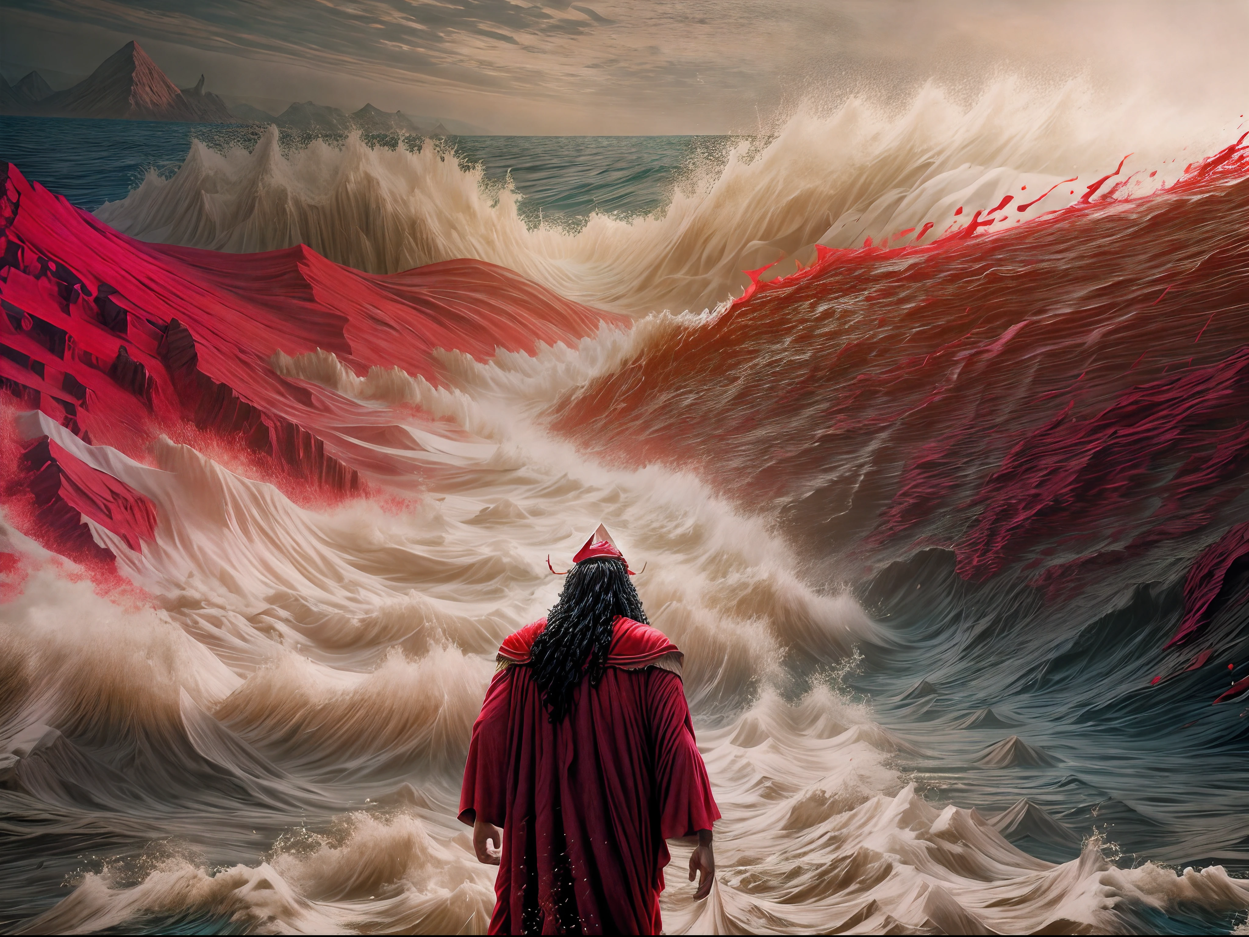 Moses tearing the Red Sea to pieces, alta qualidade, 8k, cinemactic