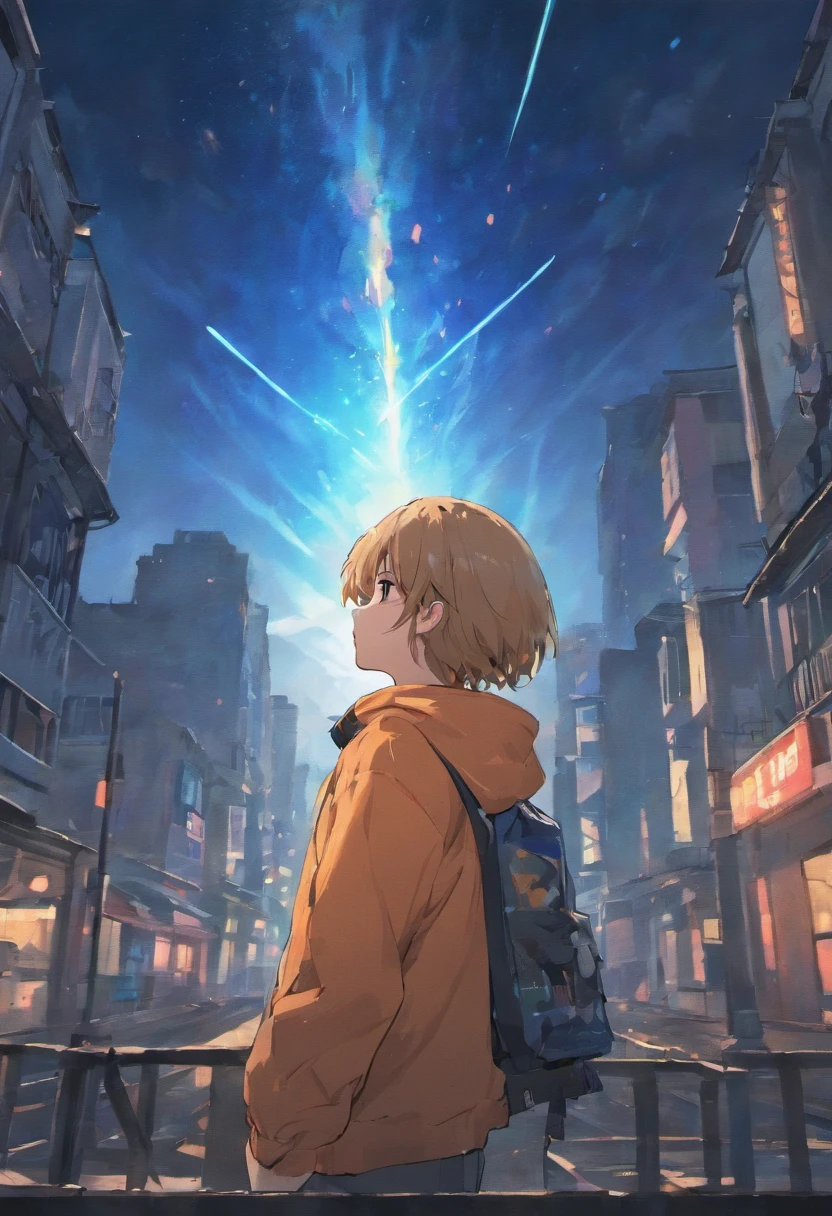 best qualtiy, tmasterpiece, 超高分辨率, realisticlying,1 man,Wearing a black mech,Fit and fit,White color hair,Eyes resolute,A city in ruins of the apocalypse,cosmic starry sky,wide angles