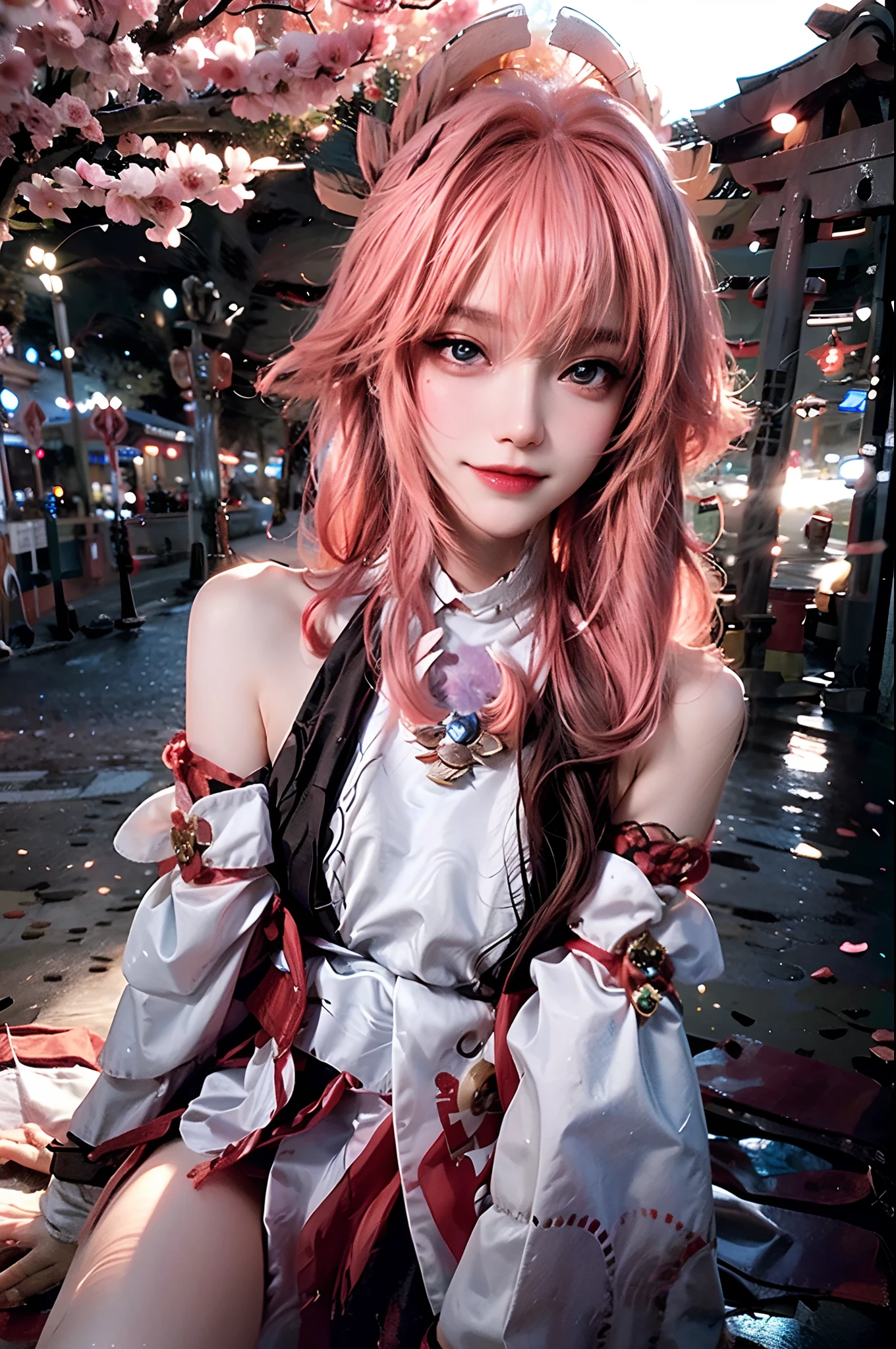 best quality, ultra high res, (photorealistic:1.4), 1girl, , small breast,pink , black choker, smile, bare shoulders, solo focus, looking at viewer,fair skin,sunset,cherry tree,photon mapping, physically-based rendering, RAW photo, highly detailed background,kpop idol,depth of field,torii,cherry blossoms,hair ornament,detailed face,shiny skin,game cg,full body,
Waiting to start