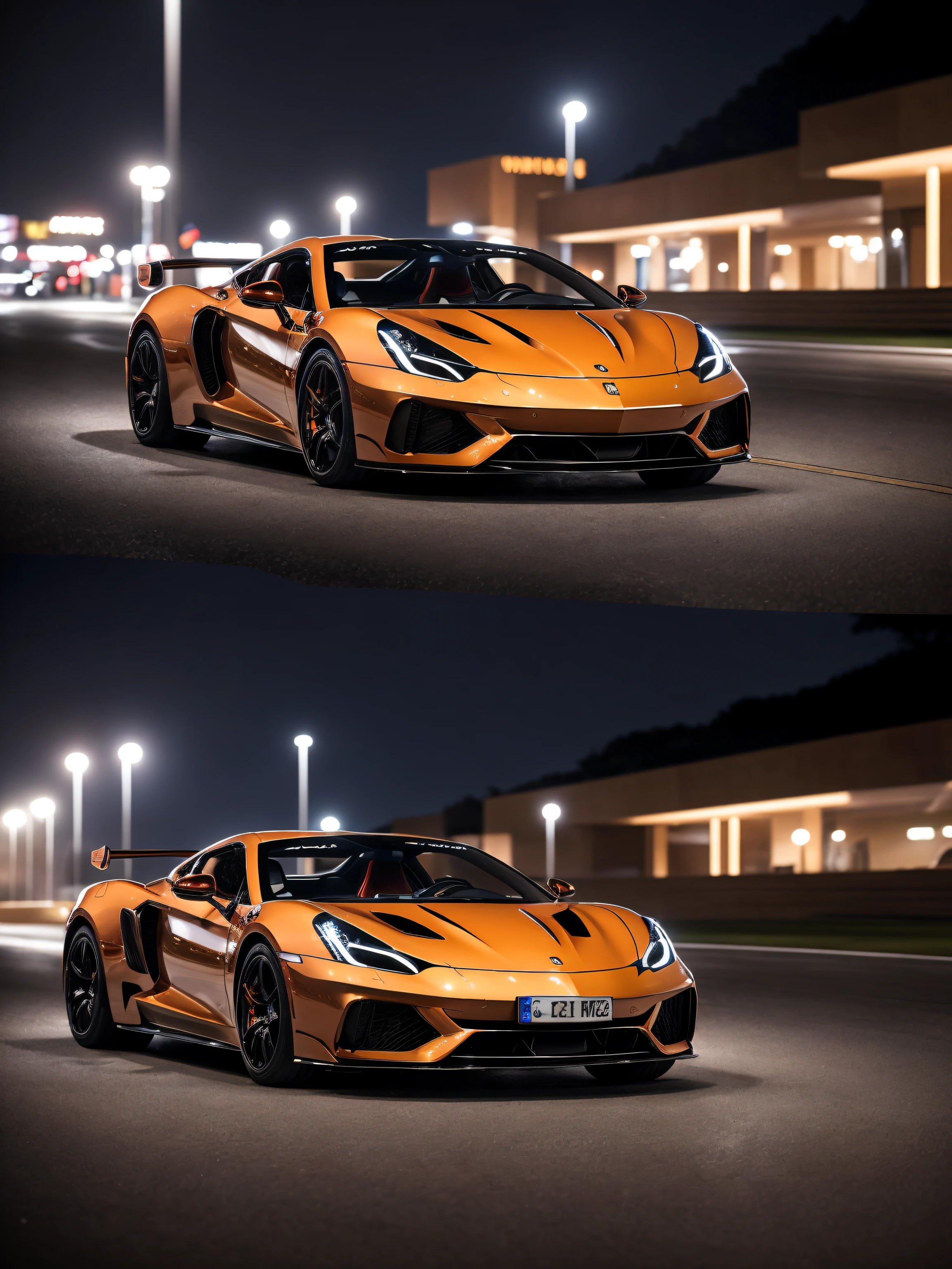luxury exotic sports car night photography casino driveway 200mm zoom lens f/1.4 (masterpiece:1.2) (photorealistic:1.2) (bokeh) (best quality) (detailed skin:1.3) (intricate details) (8k) (HDR) (analog film) (canon d5) (cinematic lighting) (sharp focus)
