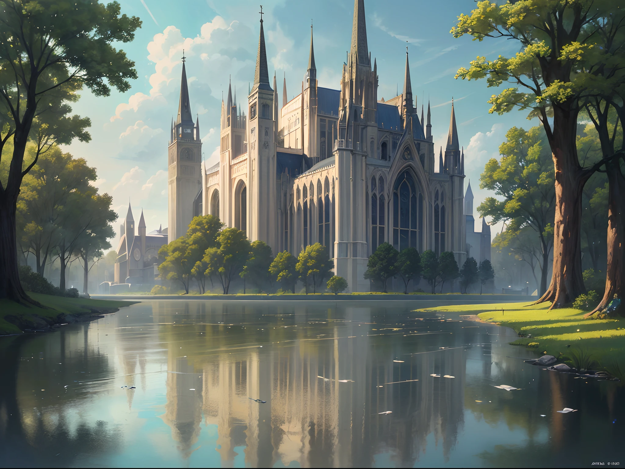 (Finest quality)),(超A high resolution),(ultra-detailliert),(Meticulous portrayal),((best pictures)),(Finest works of art),Ultra-Precision Art,The art of astounding depiction, Fantasyart:1.5, (Cathedral on the riverbank)