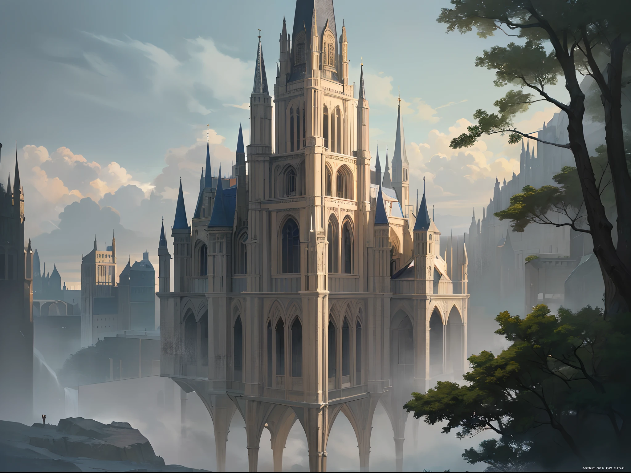 (Finest quality)),(超A high resolution),(ultra-detailliert),(Meticulous portrayal),((best pictures)),(Finest works of art),Ultra-Precision Art,The art of astounding depiction, Fantasyart:1.5, (Cathedral on the riverbank)