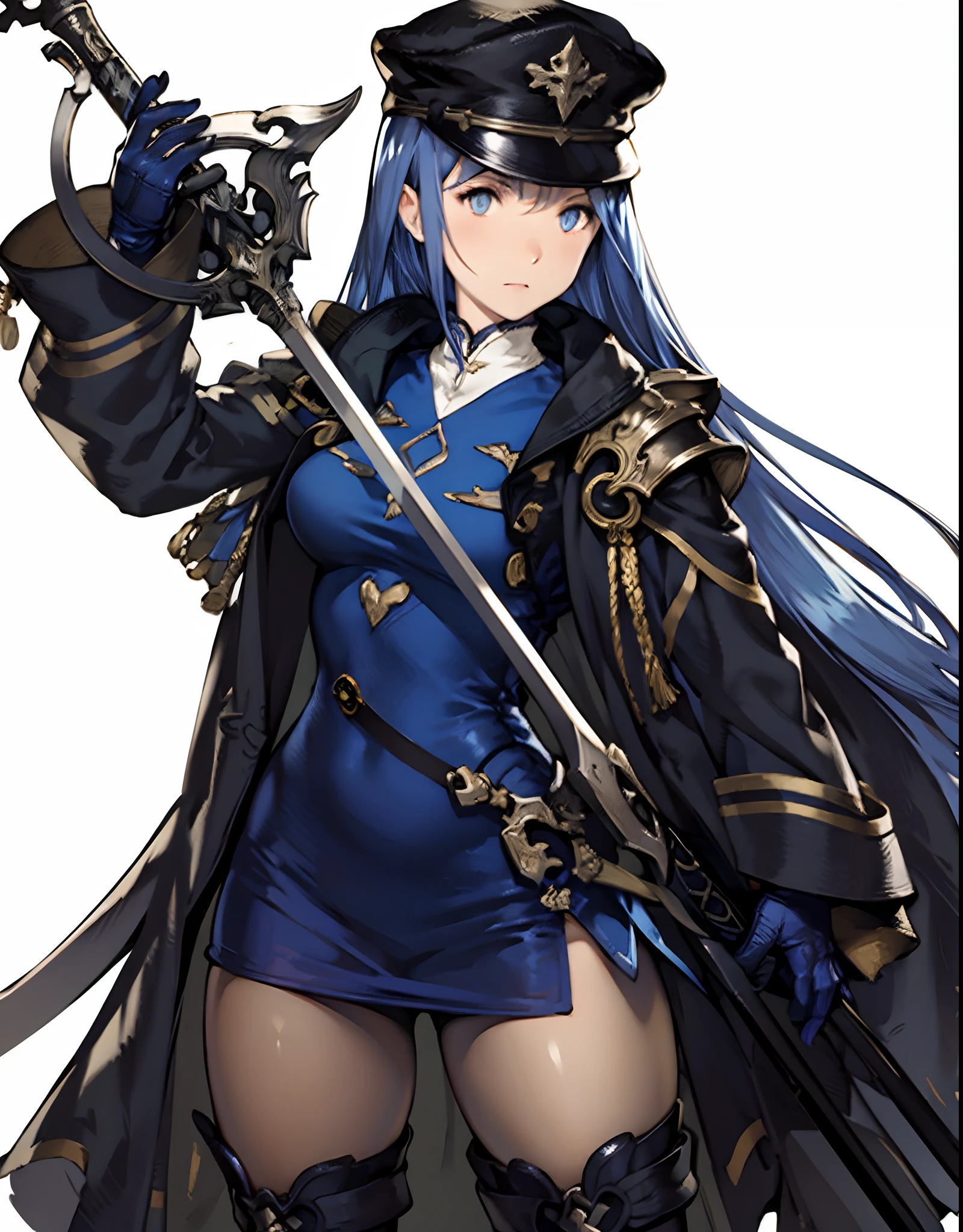 yoshida akihiko, 1girl, bravely default: flying fairy, bravely default \(series\), Nier, final fantasy, cobalt eyes, sword, hat