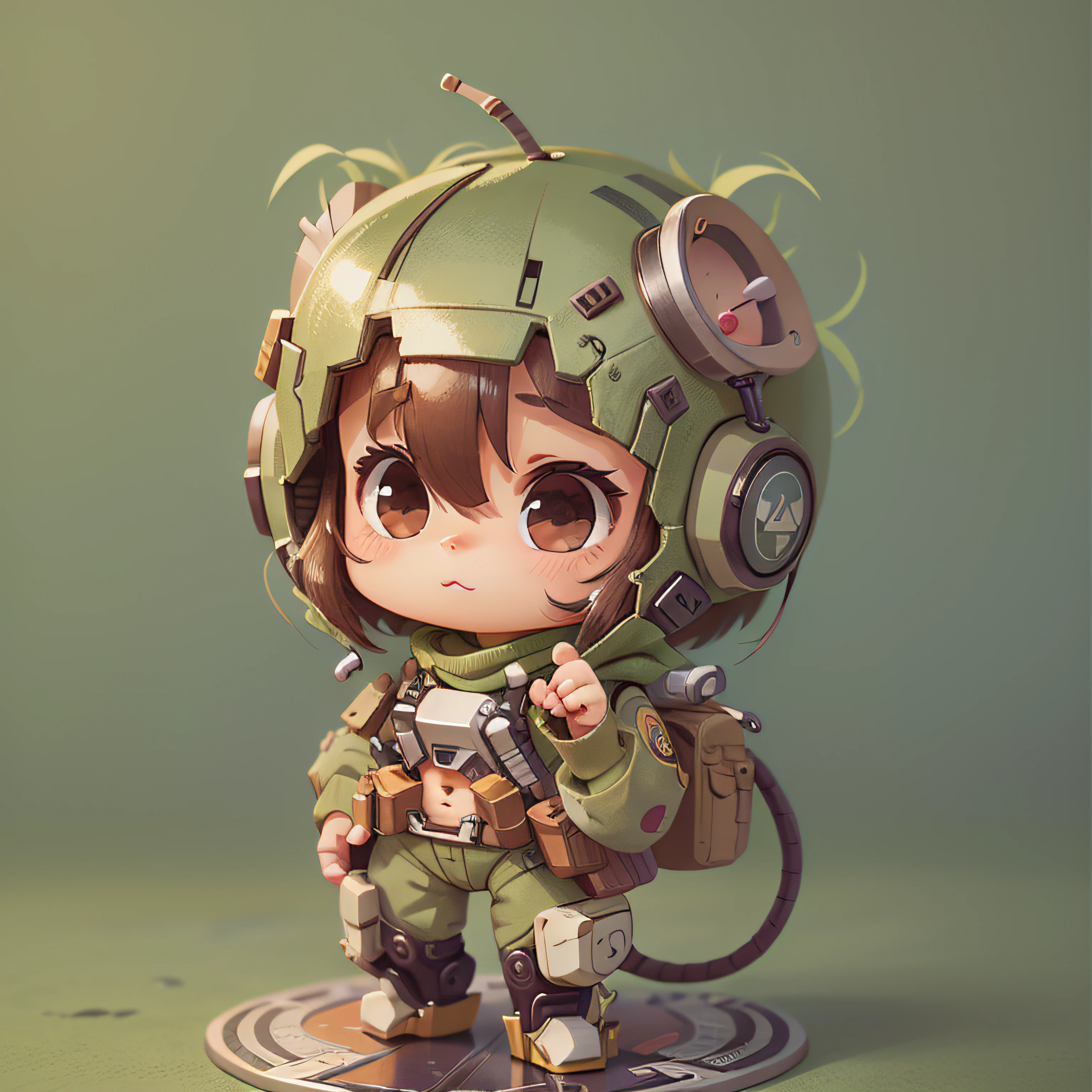 chibi, mouse, cute, titanfall, female, bigbadejo, full body, masterpiece, 3D Rendering, Best Quality, Lots of Detail, (plain background), vinyl toy figurine, (perfect hands), (5 fingers on each hand)