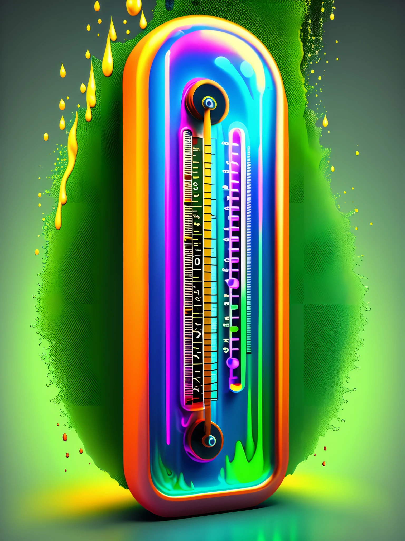 thermometer going hot with a slime green background that has trippy effects and ghetto effects