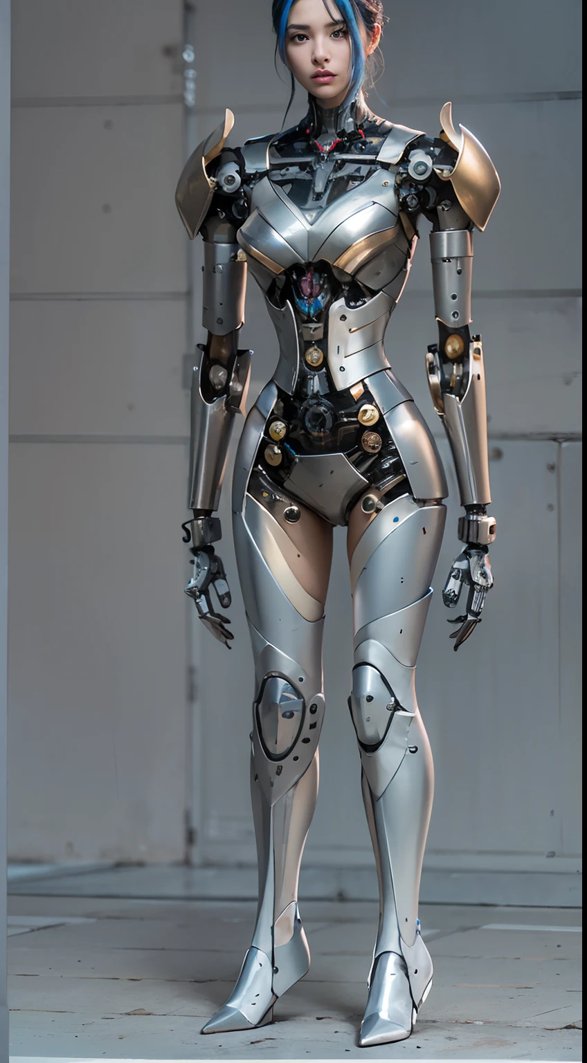 Intricate 3d rendering of beautiful ceramic silhouette highly detailed female robot face, ciborgue, robot parts, 150mm, beautiful studio soft light, Luz de aro, detalhes vibrantes, ciberpunk de luxo, RENDA, surreal, Anatomy Science, facial muscles, fios de cabo, microchip, elegante, fundo bonito, Octane rendering, Estilo HR Giger, 8k, melhor qualidade, obra de arte, illustration, Muito delicado e lindo, muito detalhado, CG, uniforme, papel de parede, (fidelidade, fidelidade: 1.37), incredible, detalhe fino, obra de arte, melhor qualidade, arte oficial, Papel de parede CG Unity 8K muito detalhado, pernas nuas, barefoot, Unbelievably ridiculous, Mulher , Anthropomorphic, retrato de corpo inteiro, standing