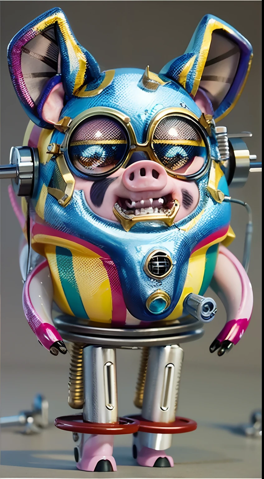 melhor qualidade, tmasterpiece, ultra-high resolution, Rendered with camera-like realism, ((((Pintura do corpo colorido estilo Romero Brito)))), fotografia real,(((( A Mechanical Pig)))),((sozinho)),(((Corpo inteiroesbiano))),((perfect facial features,rosto deliciado)),((rosto limpo)),((There's nothing else in the face)), altamente realistamente detalhado, Panoramic lighting effects, Fim, Accurate shading representation, rendering by octane, 8K分辨率, Reveal vivid skin details, Representation of metallic materials, Representation of vacuum tubes、Tubes for liquids、oil pressure gauges、tubos de vidro、Simule detalhes como medidores, Destaque para os detalhes das engrenagens, realismo efeito de luz, Face the Eyes of the Audience,Mechanical components, The mechanical spine is fixed to the back, Mechanical fastening attached to the neck,