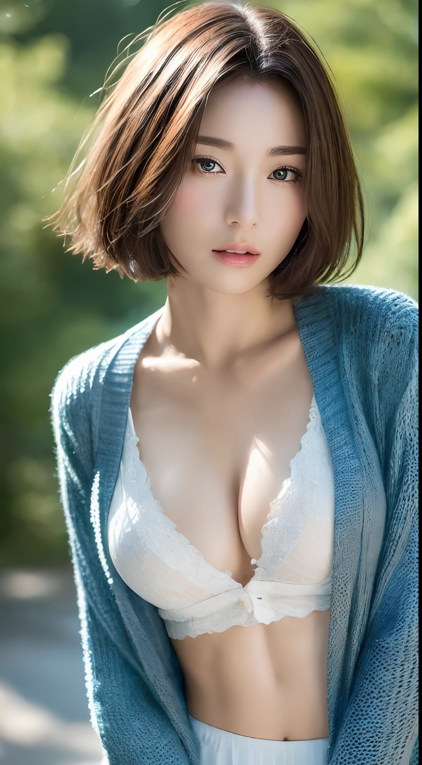 ((top-quality、8k、masterpiece:1.3))、女の子1人、Beautiful woman with slender abs:1.3、(medium short hair、Small breasts:1.2)、cardigan:1.1、hyperdetailed face、A detailed eye、二重まぶた