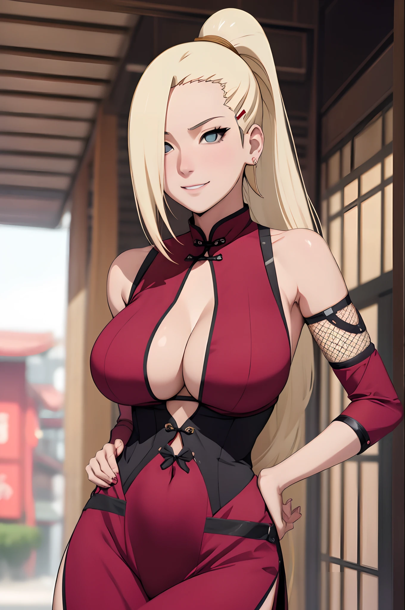 Ino yamanaka，Large breasts，cleavage，ssmile，on cheongsam