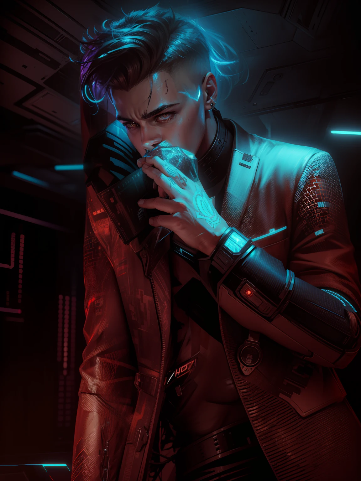 Change background cyberpunk handsome boy,8k, realistic face, ultra HD pro