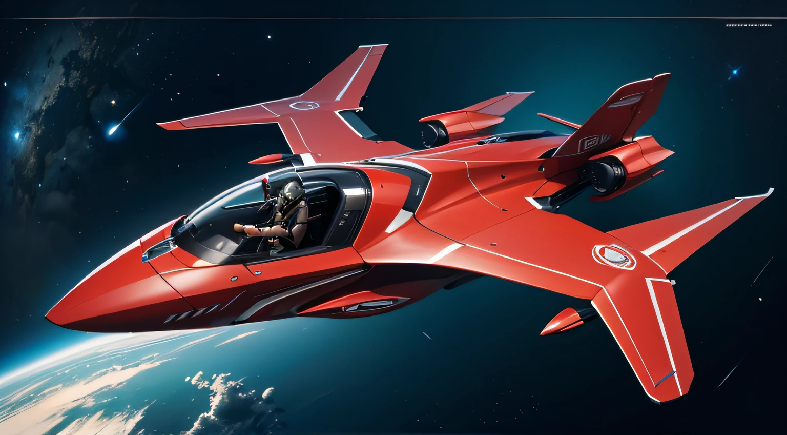 ultra-detailliert,ultra res,Small flying bodies,1-seater,Ships of the future,Spaceship,((top-quality)), ((masterpiece)), (ighly detailed:1.3), Humanoid,red,