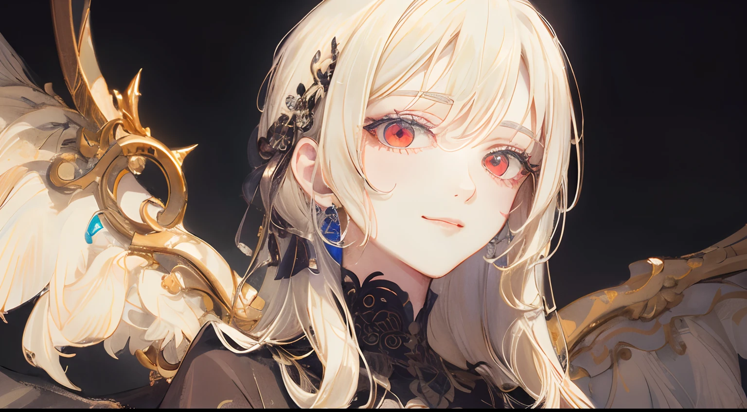Anime girl with white hair and red eyes holding a golden sword - SeaArt AI
