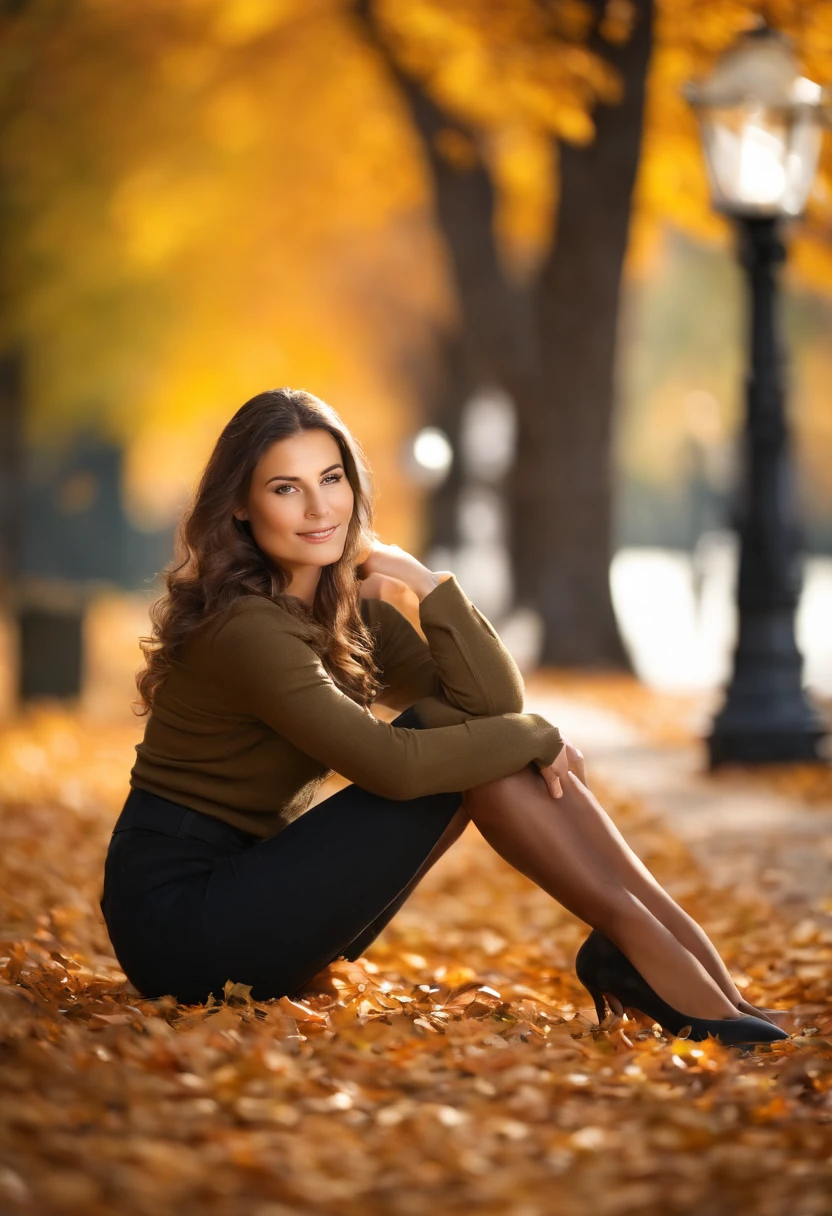 Create a realistic image of a young woman sitting on a park bench in autumn. Use a Hasselblad camera with a 85mm lens at F 1.2 aperture setting to blur the background and isolate the subject. The park should have colorful autumn leaves and trees in the background, with soft sunlight falling on the subject’s face. Use a warm and inviting lighting effect to create a cozy and inviting image. credits to tipseason.com. Use the Midjourney v5 with photorealism mode turned on to capture the woman’s natural beauty and grace.
